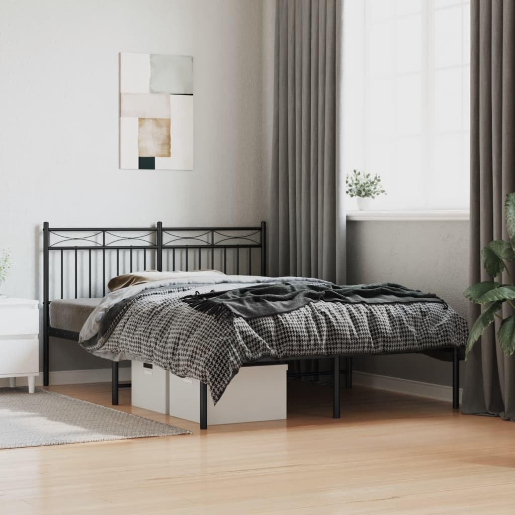 Modern Bed Frame Large Bed Frame Soft Cushion headboard Modern Platform Bed Metal Bed Frame with Headboard Black 53.1"x74.8"