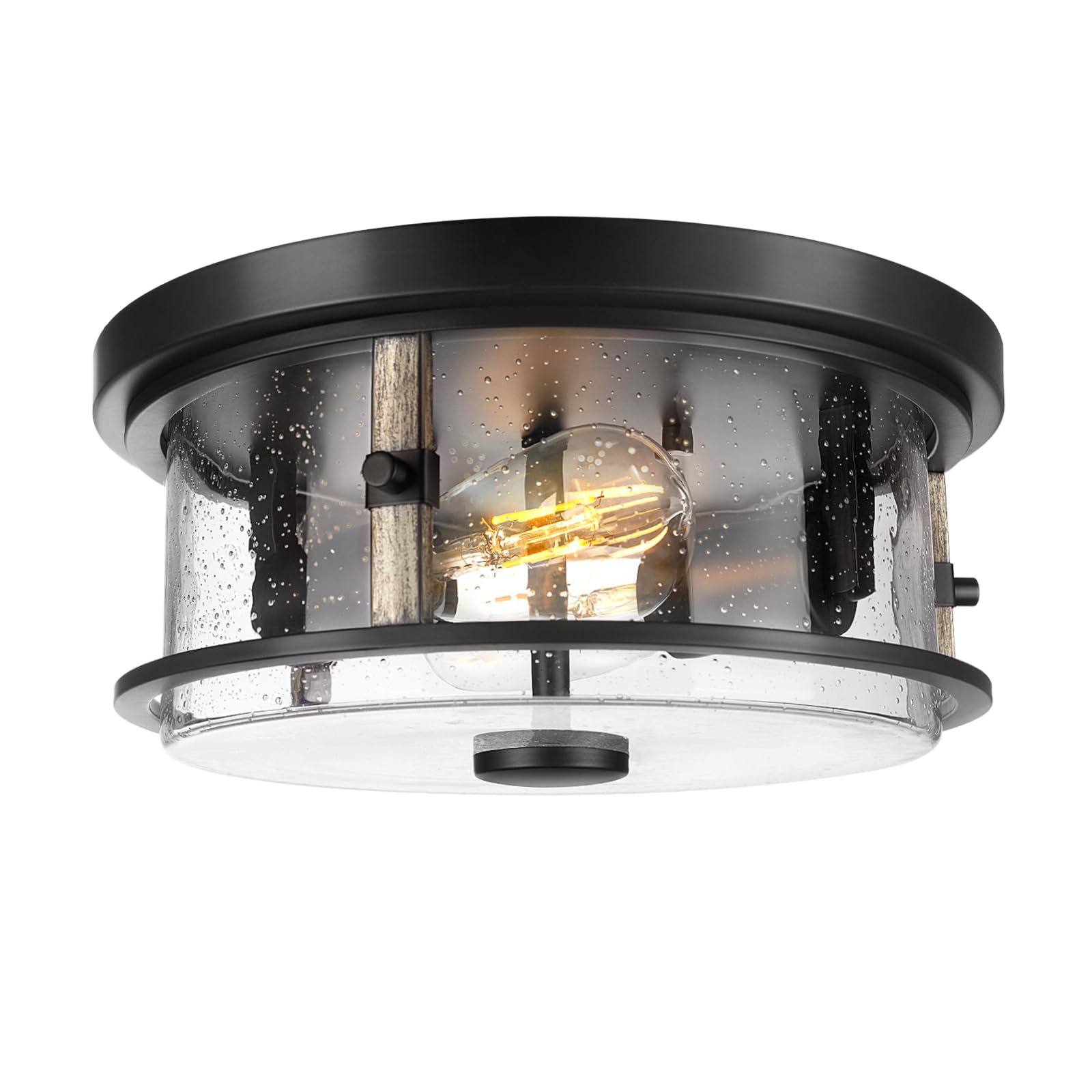 Rosient Flush Mount Ceiling Light Fixture, Farmhouse Ceiling Lamp with Seeded Glass, Modern Ceiling Light in Black Finish for Kitchen Dining Room Bathroom Porch Entryway Hallway