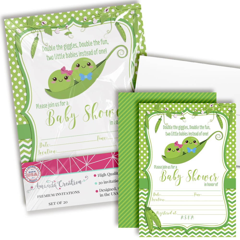Two Peas in a Pod Twin Boy and Girl Baby Shower Invitations 20 5x7 Fill In Cards with Twenty White Envelopes by AmandaCreation