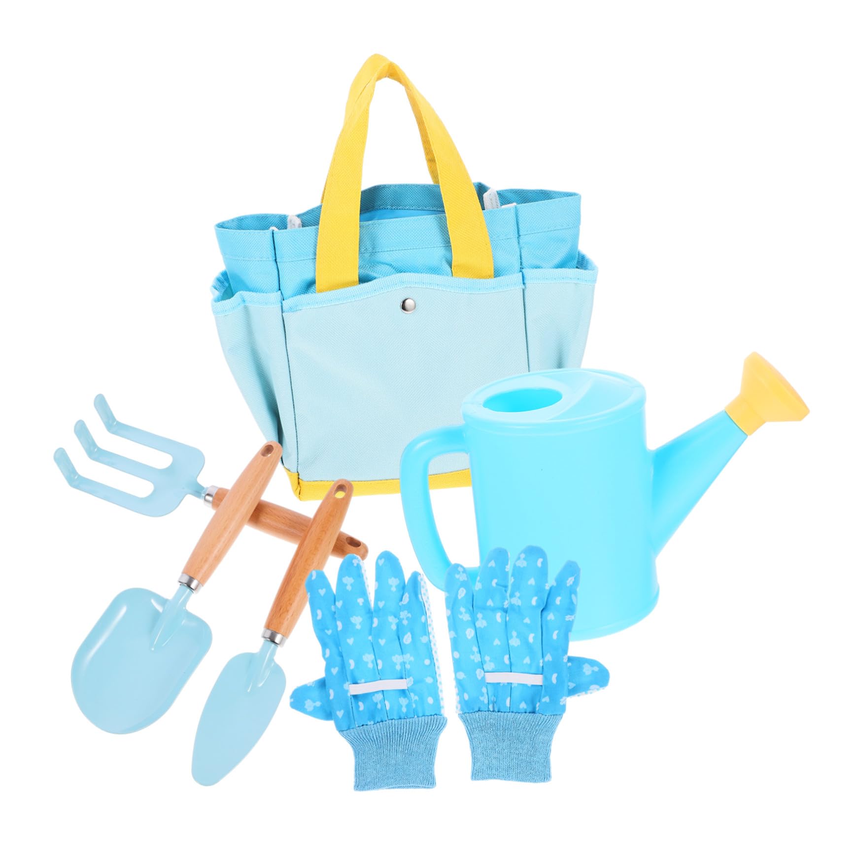 Set Attrezzi Giardinaggio Bambini 6 Pezzi Blu per Semina e Orto | Manico in Faggio, Secchio, Guanto e Annaffiatoio, per Giardino e Cortile