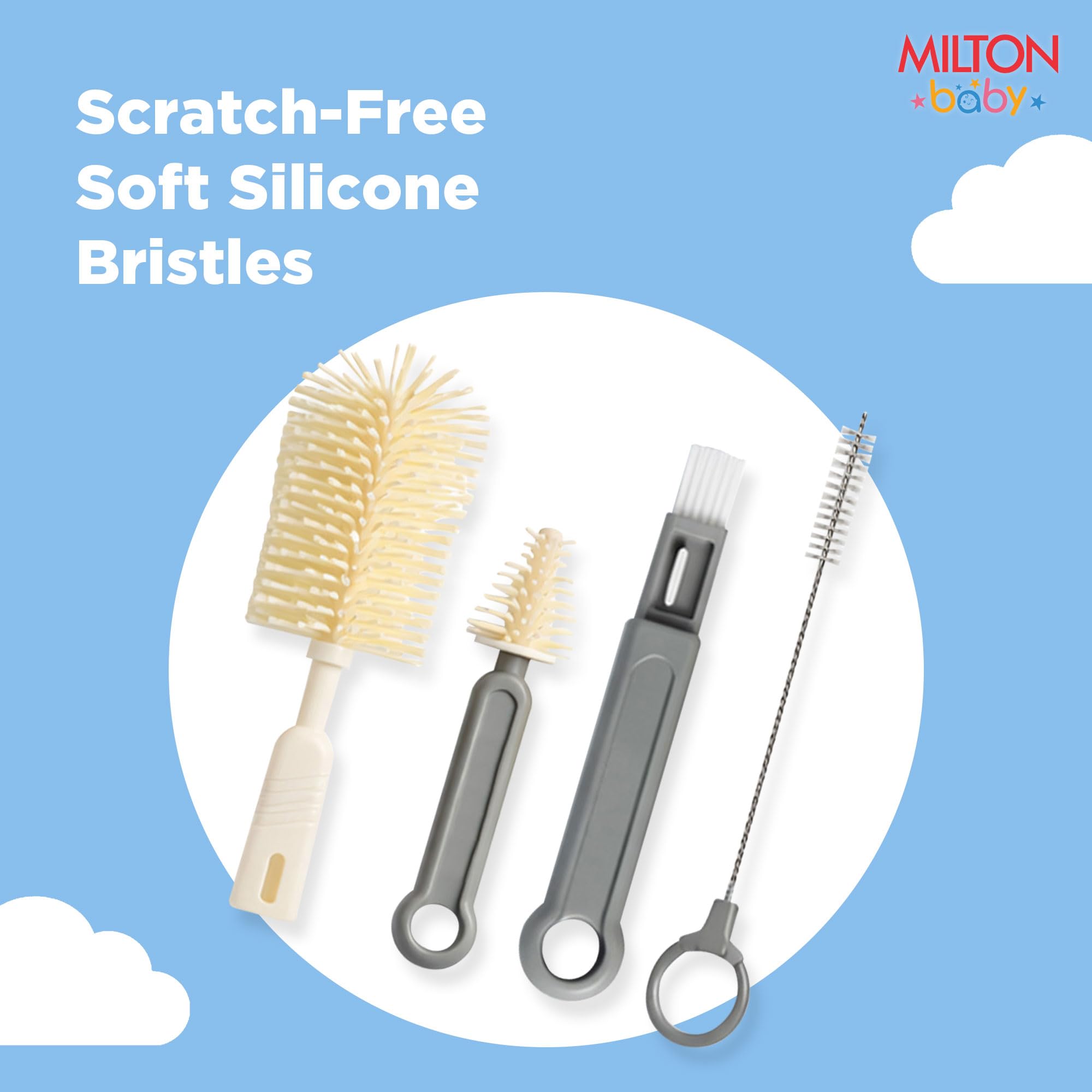 Milton Baby 5-in-1 Travel Bottle Cleaner Kit I Bottle, Nipple & Straw Cleaner I BPA Free - Food Grade Silicone Brush,Compact Soap Dispenser,Drying Rack,Home And Travel Essential,Crocodile Print, Cream