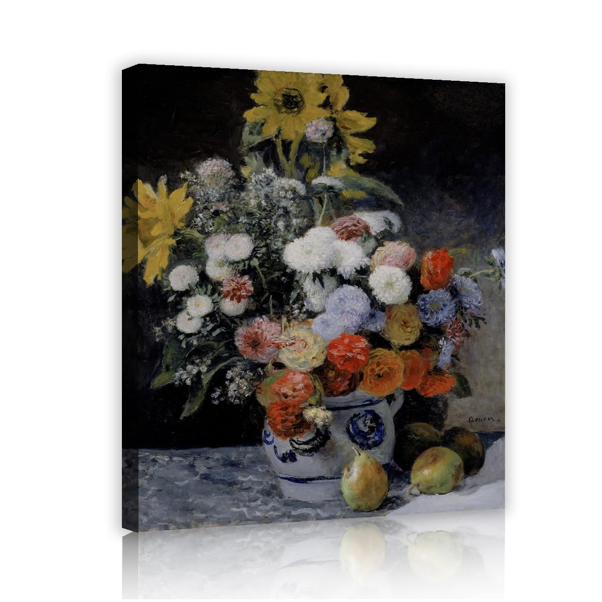 TOANGWALL Elegant Floral Bouquet Canvas Wall Art Cottage Pierre Auguste Renoir Mixed Flowers Famous Painting Framed Poster for Lobby Decor 80x95cm