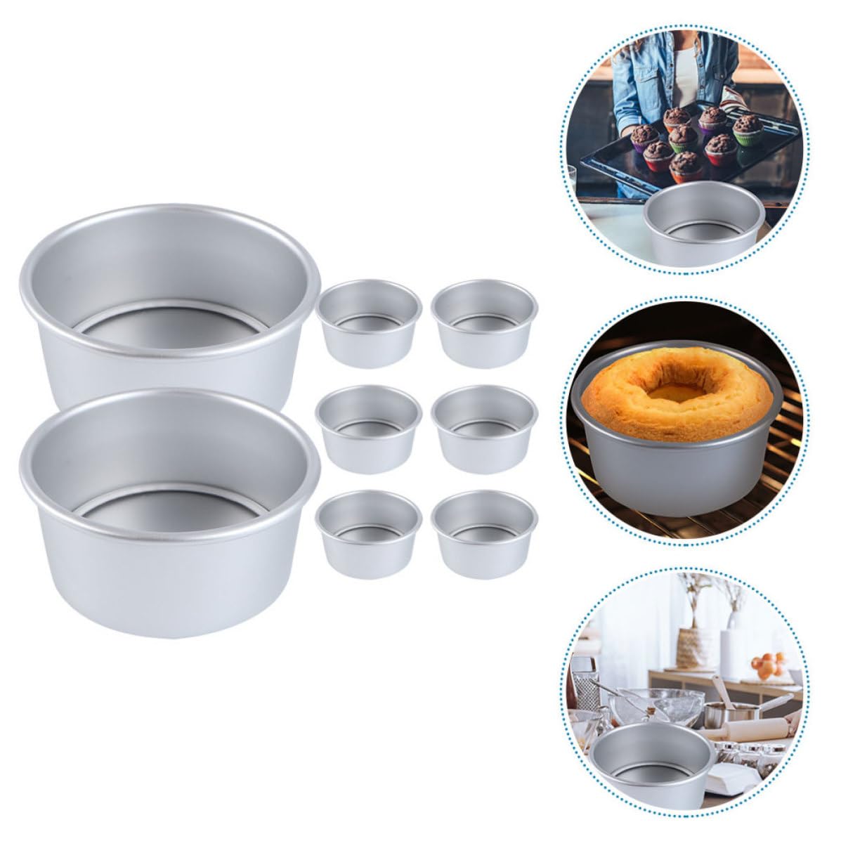 PACKOVE Juego de 8 Moldes Redondos para Tartaletas con Fondo Extraíble, Aleación de Aluminio Anodizado, Aptos para Horno, Ideales para Uso Profesional y Doméstico