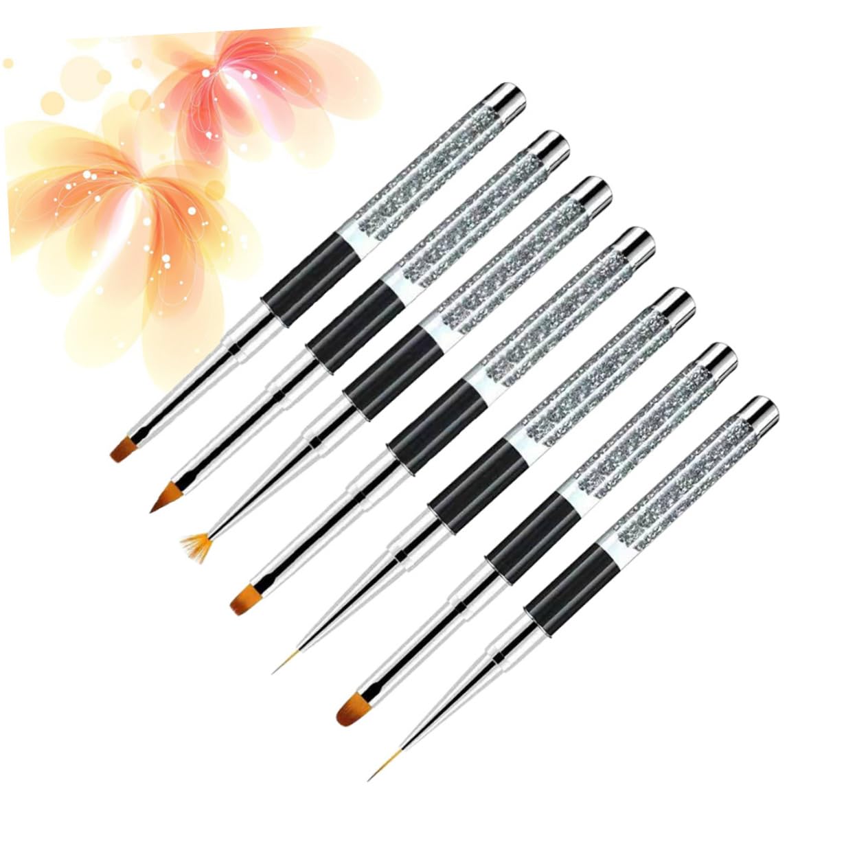 7 Piece Nail Art Brush Kit Drill Handle, Long Handle Plastic