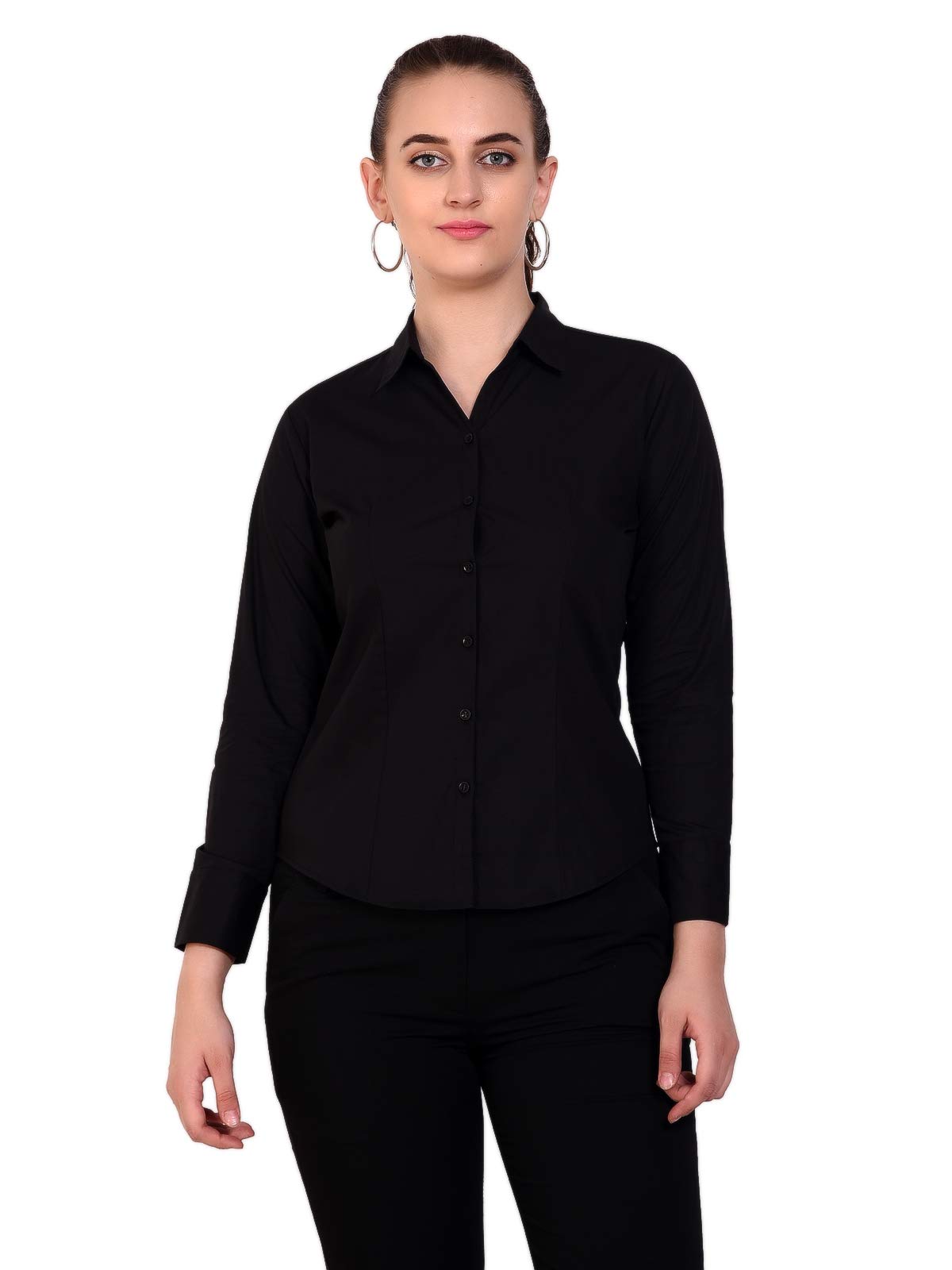 トップス kn ZX3 Women's Cotton-201 Slim Fit Formal/Casual Shirts(Black_S