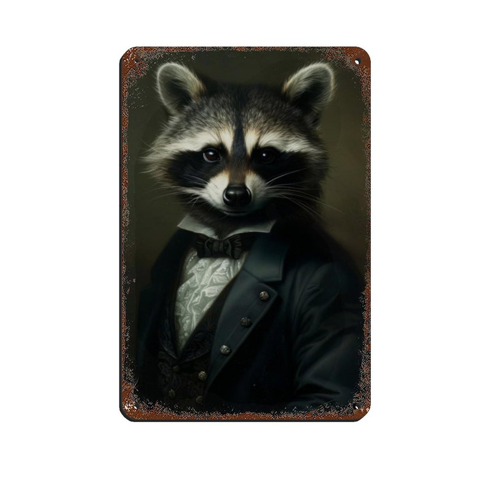 Gothic Raccoon in Suit Poster Tin Sign Vintage Metal Pub Club Cafe Bar Home Wall Art Decoration Poster Retro 8x12inch(20x30cm)