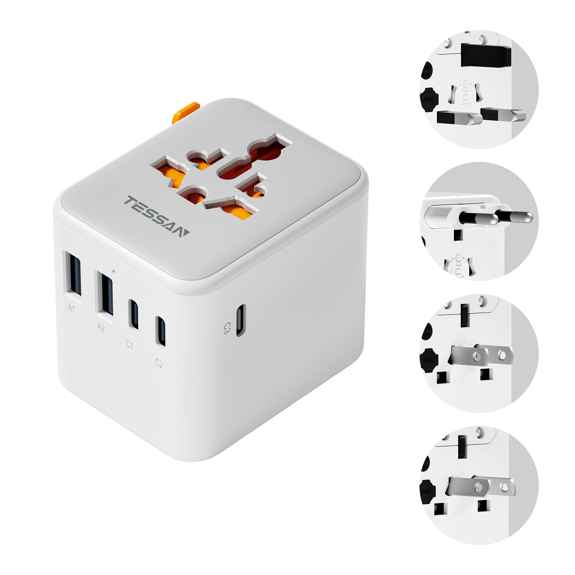 Adaptateur De Voyage Universel TESSAN - 5 Ports USB (28W) - Compatible 224 Pays - Compact