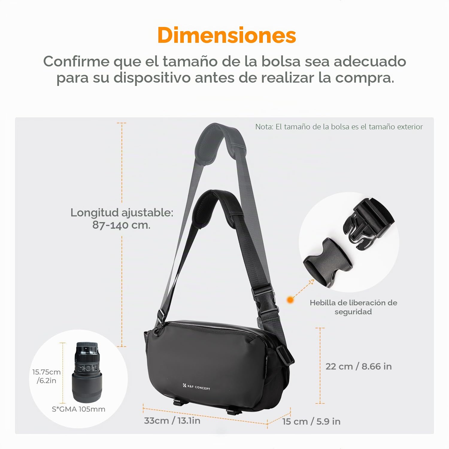 K&F CONCEPT Bolsa Camara Fotografica, Camera Bag, Bolsa Funda Cámara Réflex, Bolso Bandolera Camara Impermeable Resistente, Mochila Sling para Cámara Réflex Digital Compatible con SLR DSLR, Tamaño M