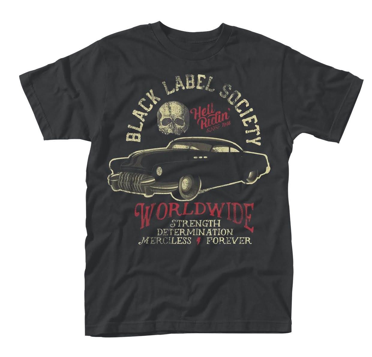 Plastic Head Men's Black Label Society Hell Riding Hot Rod Banded Collar Short Sleeve T-Shirt, Black, Medium