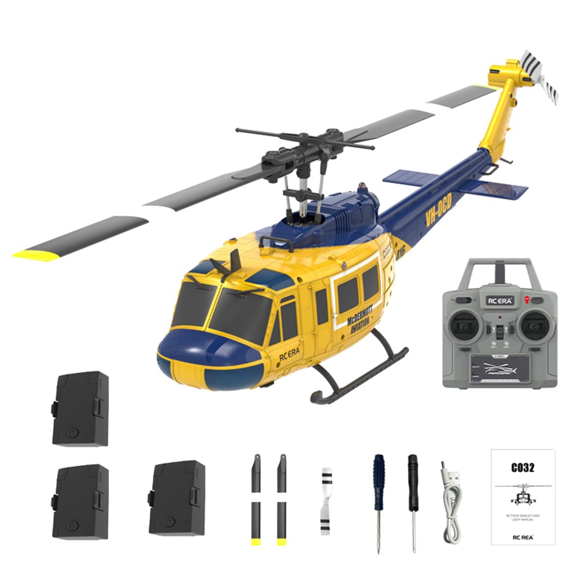 BuildCubes UH-1 RC Helicopter for Adults, 1/48 C032 RC Helicopter, 2.4G 6CH Flybarless Stunt RC Military Helicopter, Optical Flow Positioning Reverse Flight, Gift -RTF