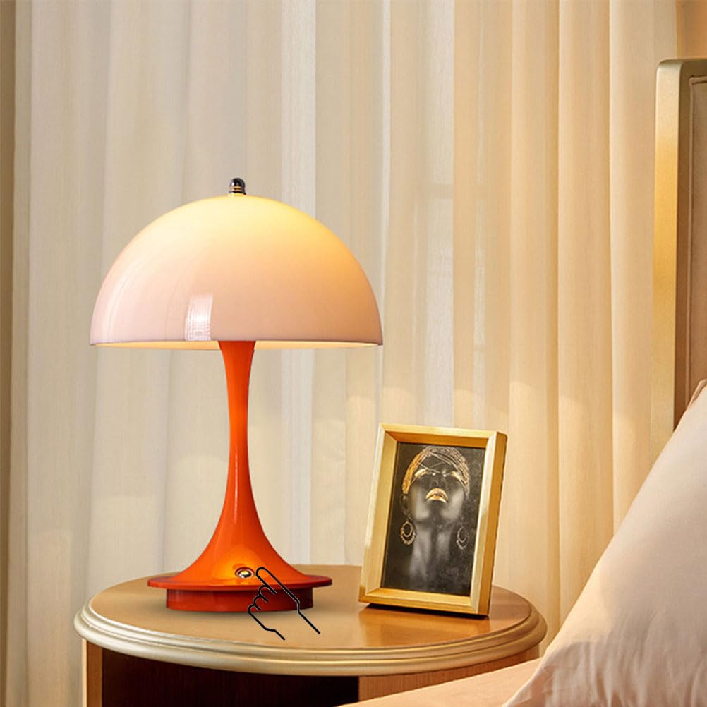 Lampada da tavolo a LED Senza fili Batteria Fungo Lampada da tavolo con Touch Dimmerabile Lampada da comodino Ricaricabile USB Lampada a fungo Moderna 3000K-6000K Luce da Scrivania a LED,Arancia
