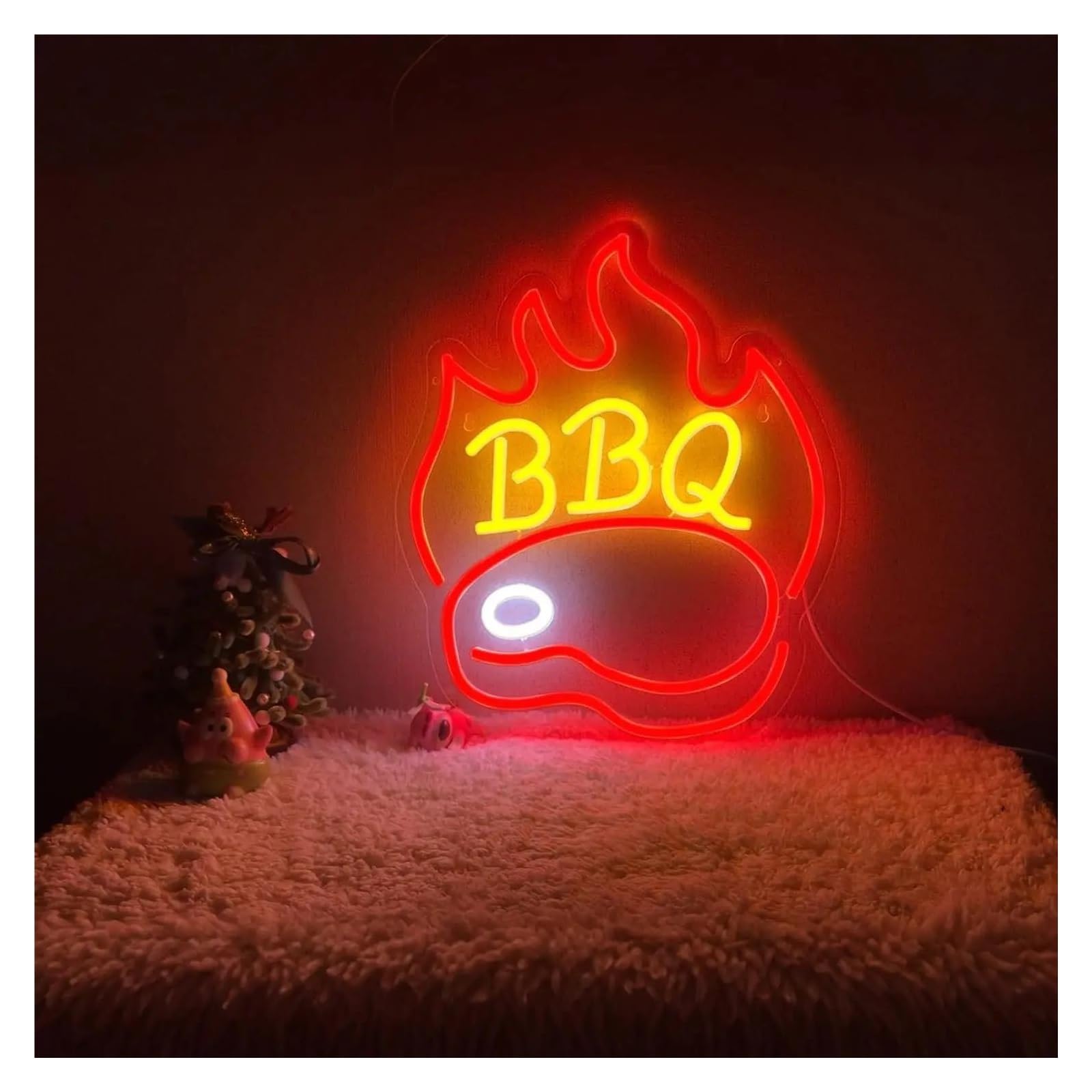 Rongch One Color Hanging Art Signs Led Barbecue Neon Signs Bbq Usb Dimmable For Wall Decor Home Party Restaurant Grill Bar Grilled Meat Decor 31X37.5cm
