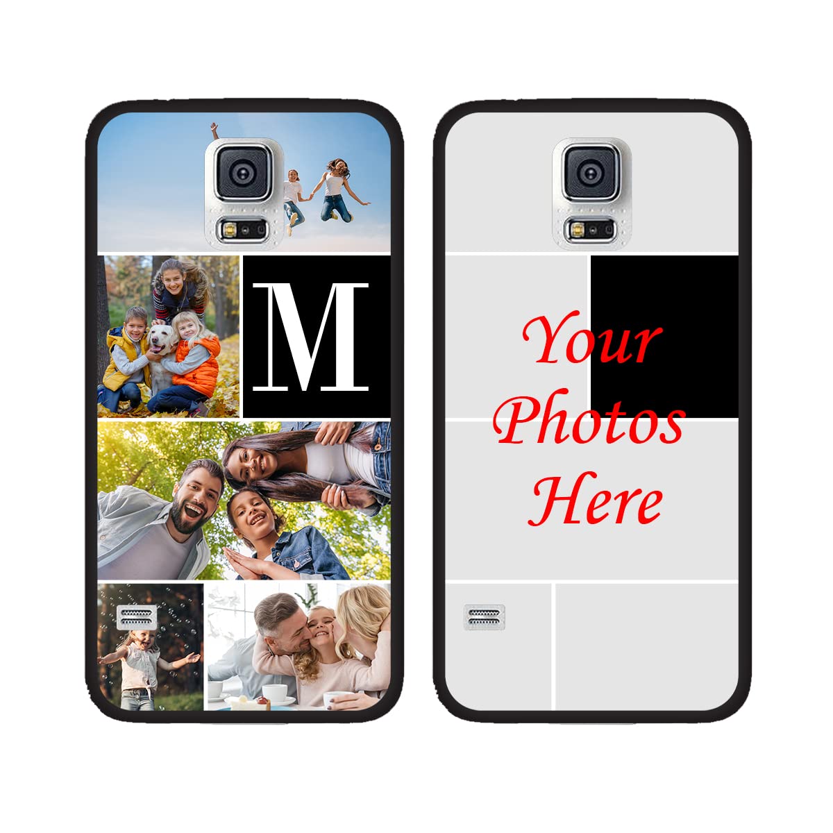 Custom Phone Case for Samsung Galaxy S5, Multi-Photo Anti-Scratch TPU Soft Shock-Proof Protective Cover Personalized Customized Photo Text Case for Samsung Galaxy S5, Black