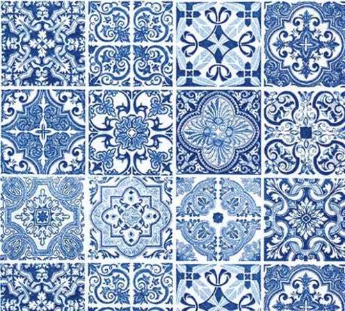 Set of 2 Individual Decoupage Paper Party Napkin PATTERN BLUE TILES Watercolor Decor Luncheon Napkins for a Birthday holiday, Wedding, Cocktail Party