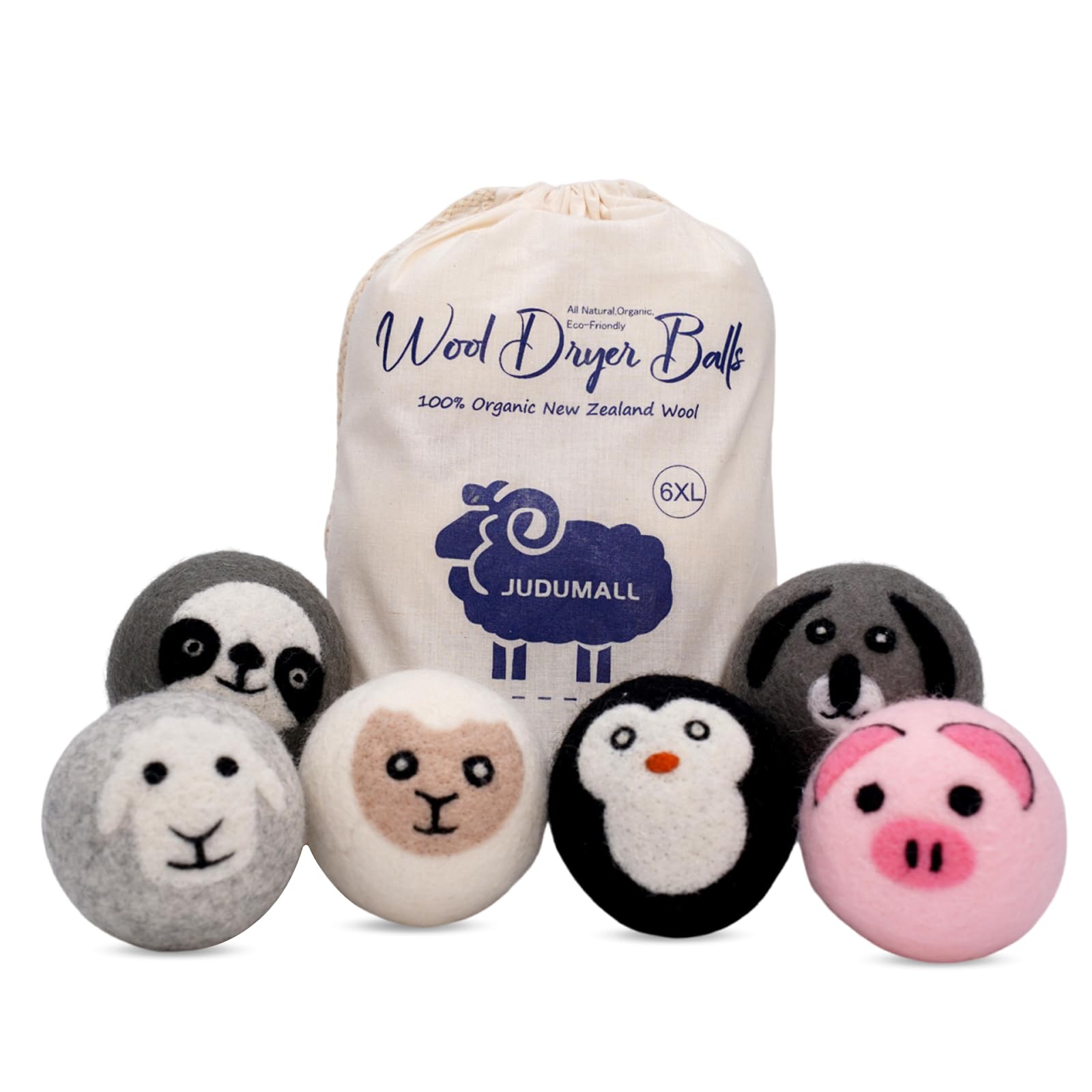 Bolas secadoras de lana XL, paquete de 6 bolas ecológicas para secadora, reutilizables, suaviza la ropa de forma natural, reduce el tiempo de secado y la estática, no más hojas de secadora con bolsa