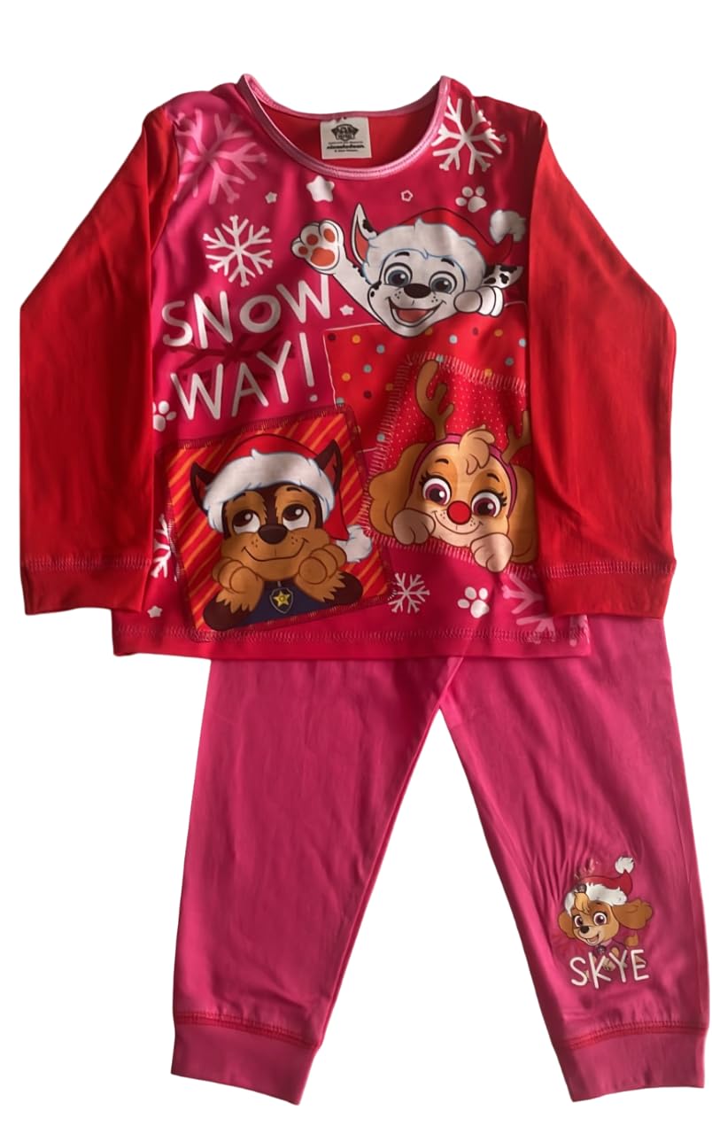 Paw Patrol Girls Red Christmas Festive Pyjamas Nightwear Pyjama Set (Uk, Age, 3 Years, 4 Years, Regular, )