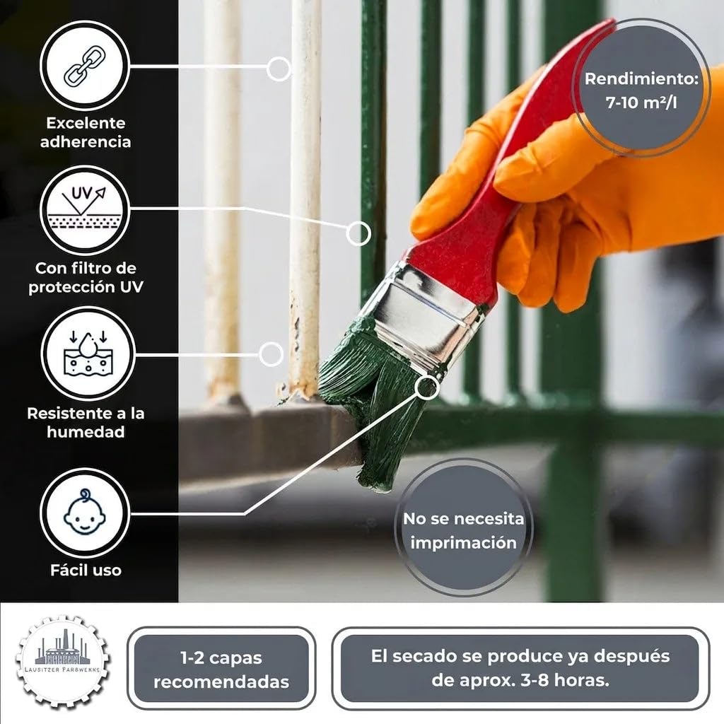 Pintura para metal exterior 3en1 satinado gris sombra RAL 7022 gris 3 en 1 olvídate de los productos antioxidantes pintura para metal esmalte metálico acero hierro zinc aluminio (2,5 L) Lausitzer Farb