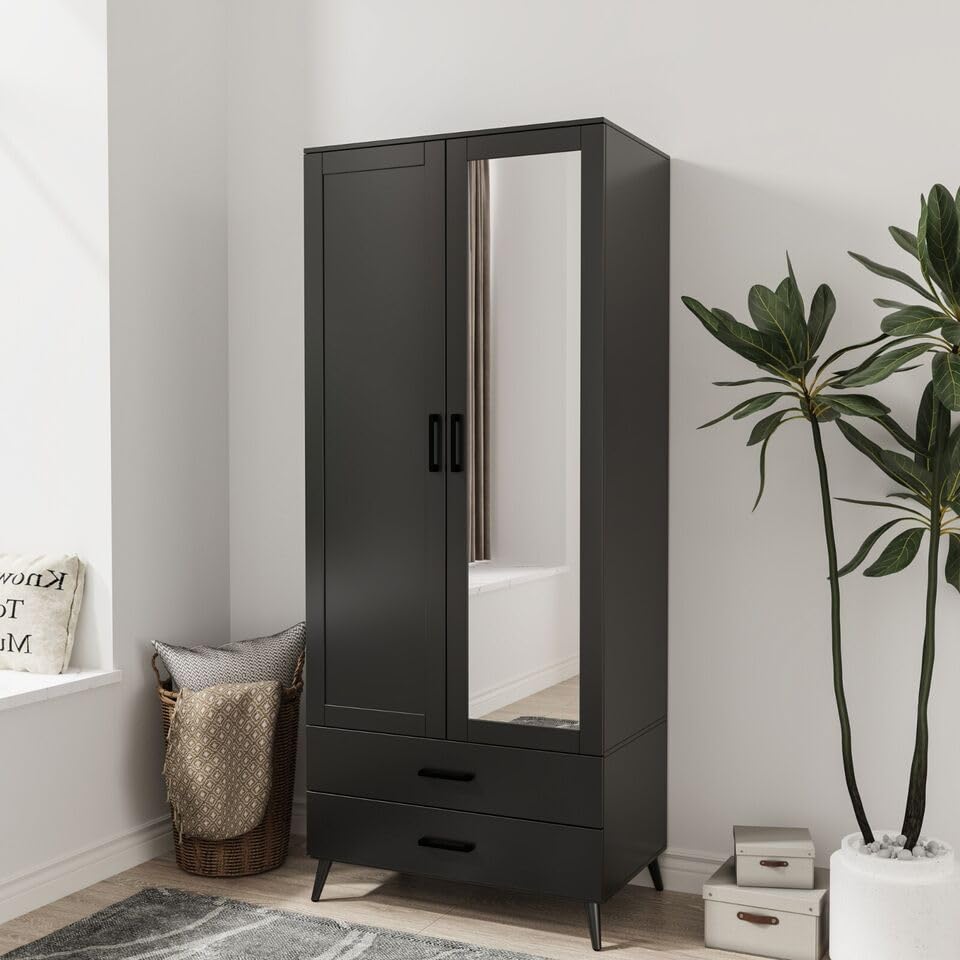 URBNLIVING 2 Door Mirror Wardrobe with 2 Drawers, 180cm