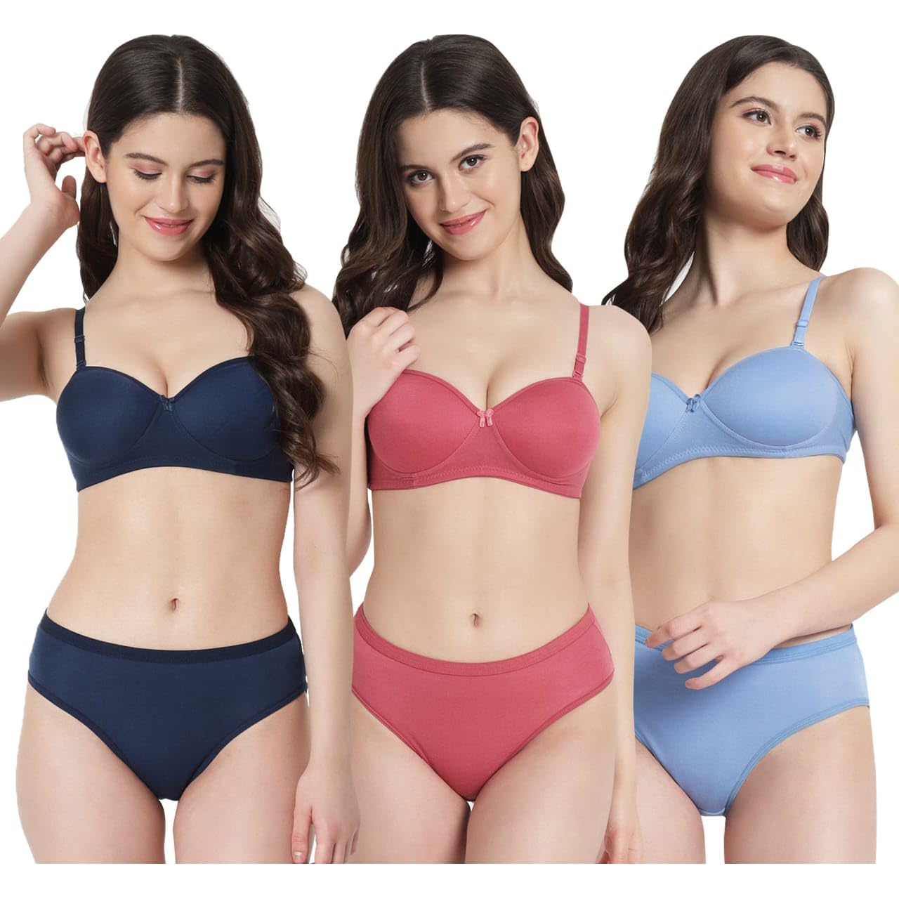Shylina Women's Cotton Light Padded Bra Lingerie Set | Bra & Panty Set | Women's Innerwear Set - Pack of 3-picture-38