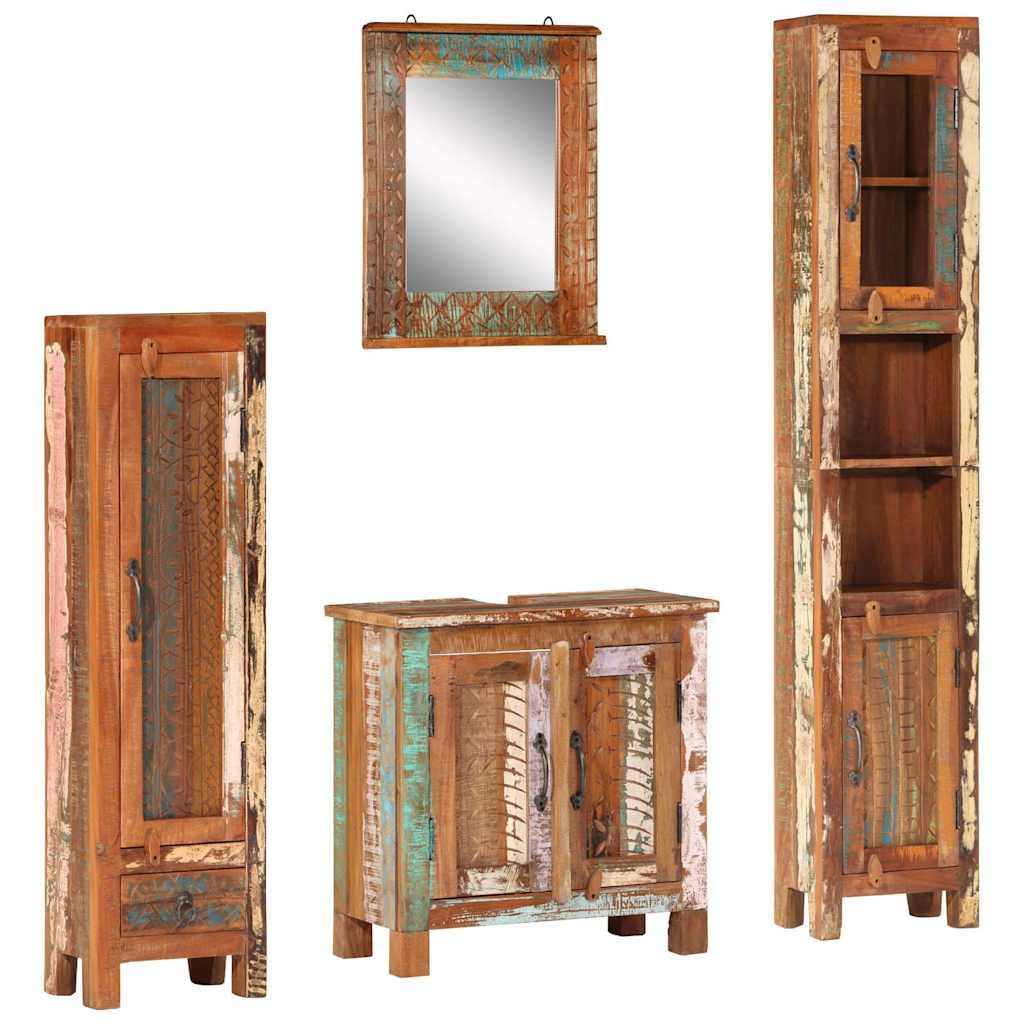Juego de 4 muebles de baño de madera maciza con espejo