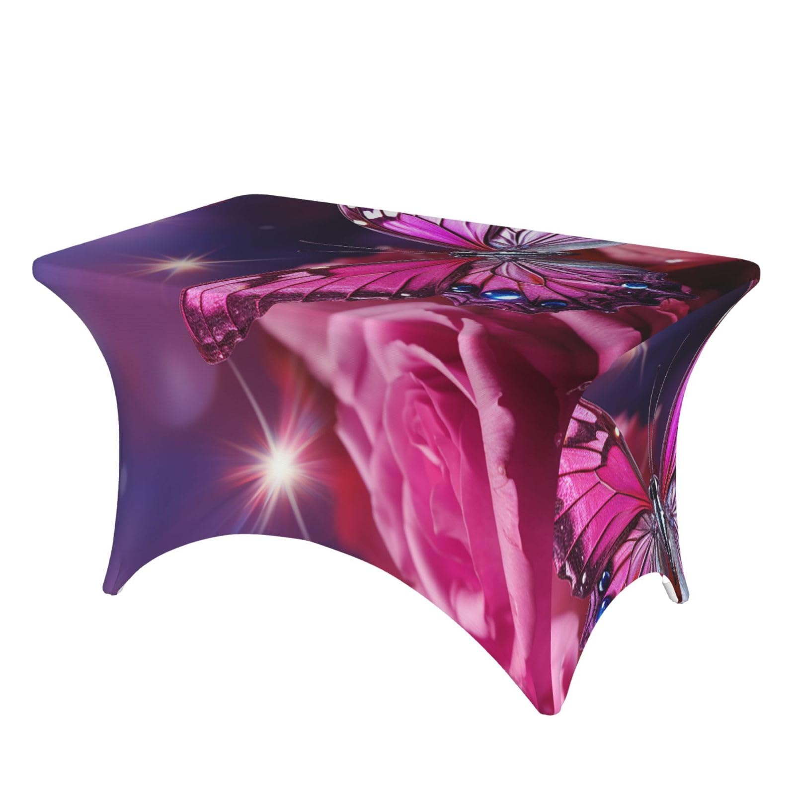LKTPSKQRY 4ft Spandex Table Cloth For Rectangle Tables, Wrinkle Resistant Stretch Tablecloths Protector Butterfly Washable Patio Table Cover For Wedding, Party, Banquet, Picnic