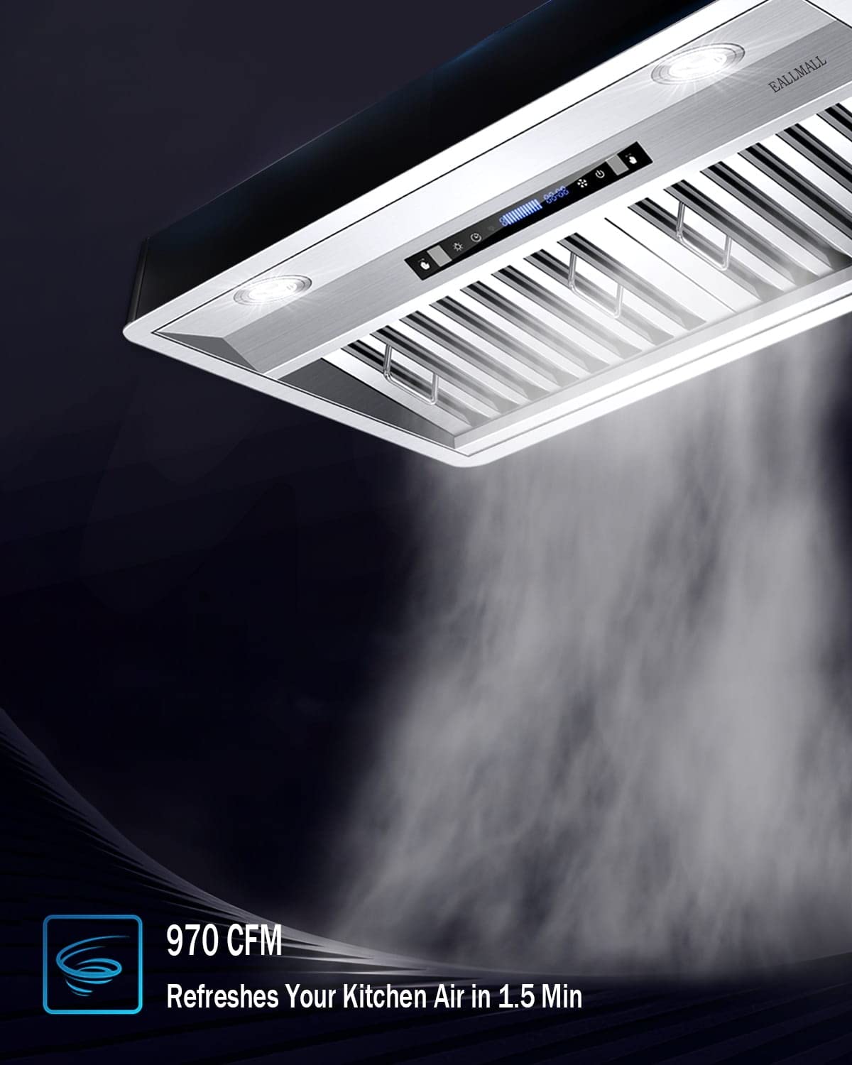 Inserto de campana extractora de 30 pulgadas, 970 CFM con control remoto, detección de gestos/control táctil, inserto de campana de extractor, inserto de campana de ventilación de 4 velocidades, inserto de ventilación de campana de acero inoxidable, integ 4
