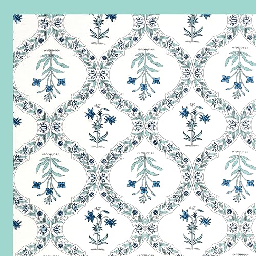 Image of BLOCKS OF INDIA 200TC Diwan Set Cotton 8 Piece | Deewan Printed Bedsheet Sets for Living Room Hall (Set of 8 Piece, 1-Bed Sheet | 2-Bolster Cover | 5-Cushion Cover (Turquoise BEL)