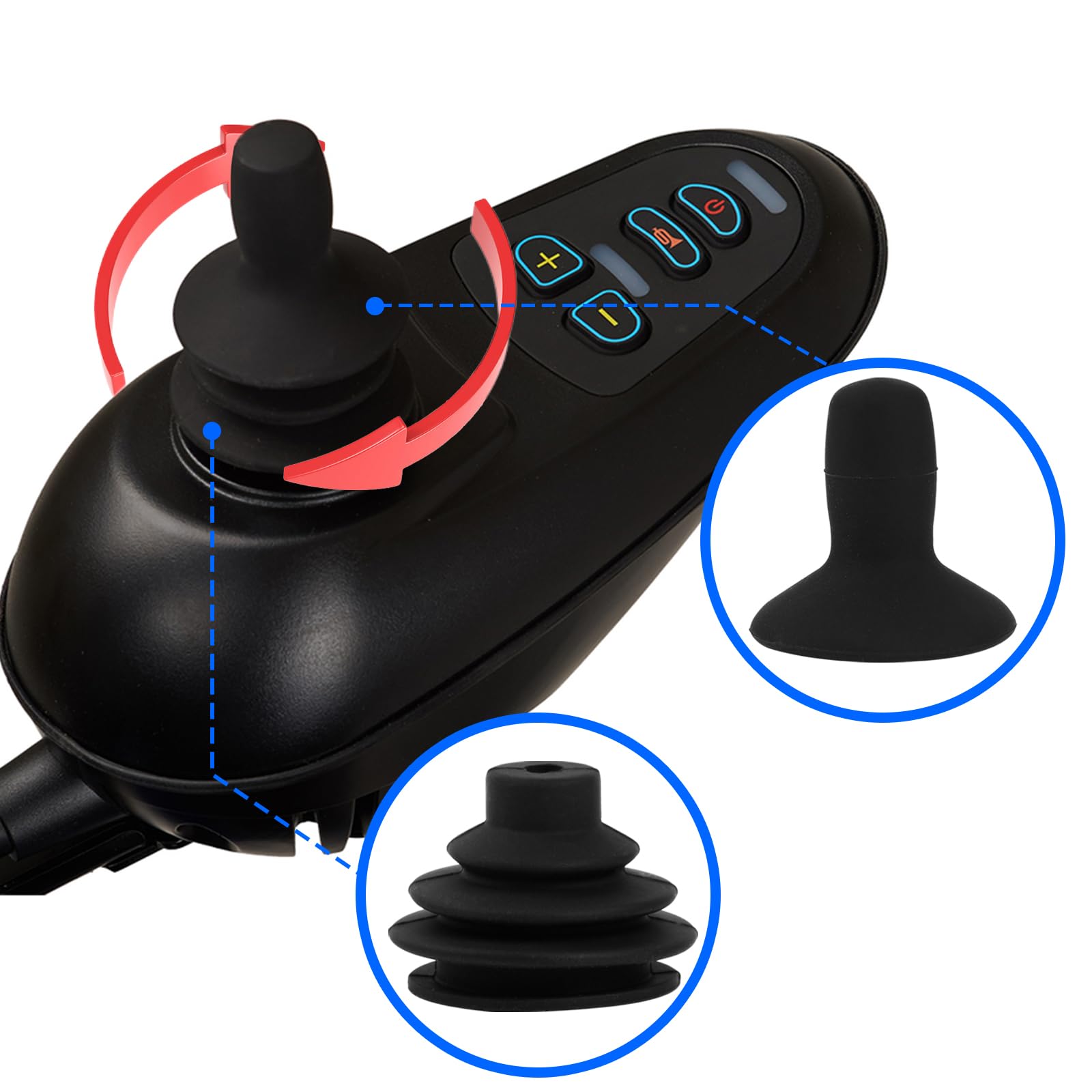 4 pomos y polainas para mando de silla de ruedas, accesorios para palanca de mando, tapa de botón para scooter de movilidad eléctrica, color negro