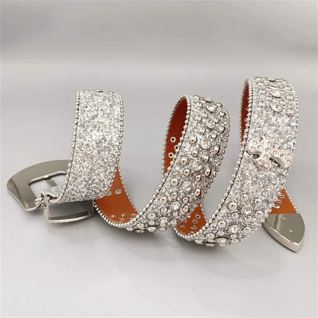 Mężczyźni kobiety Strass Ceinture krzyż cyrkonie diamentowy pasek z ćwiekami pasek