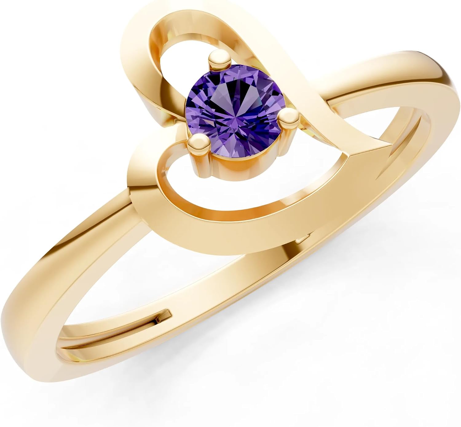 PEORA Round Cut Amethyst Stackable Band Available in Solid 10K, 14K or 18K Ring – White, Yellow or Rose Gold