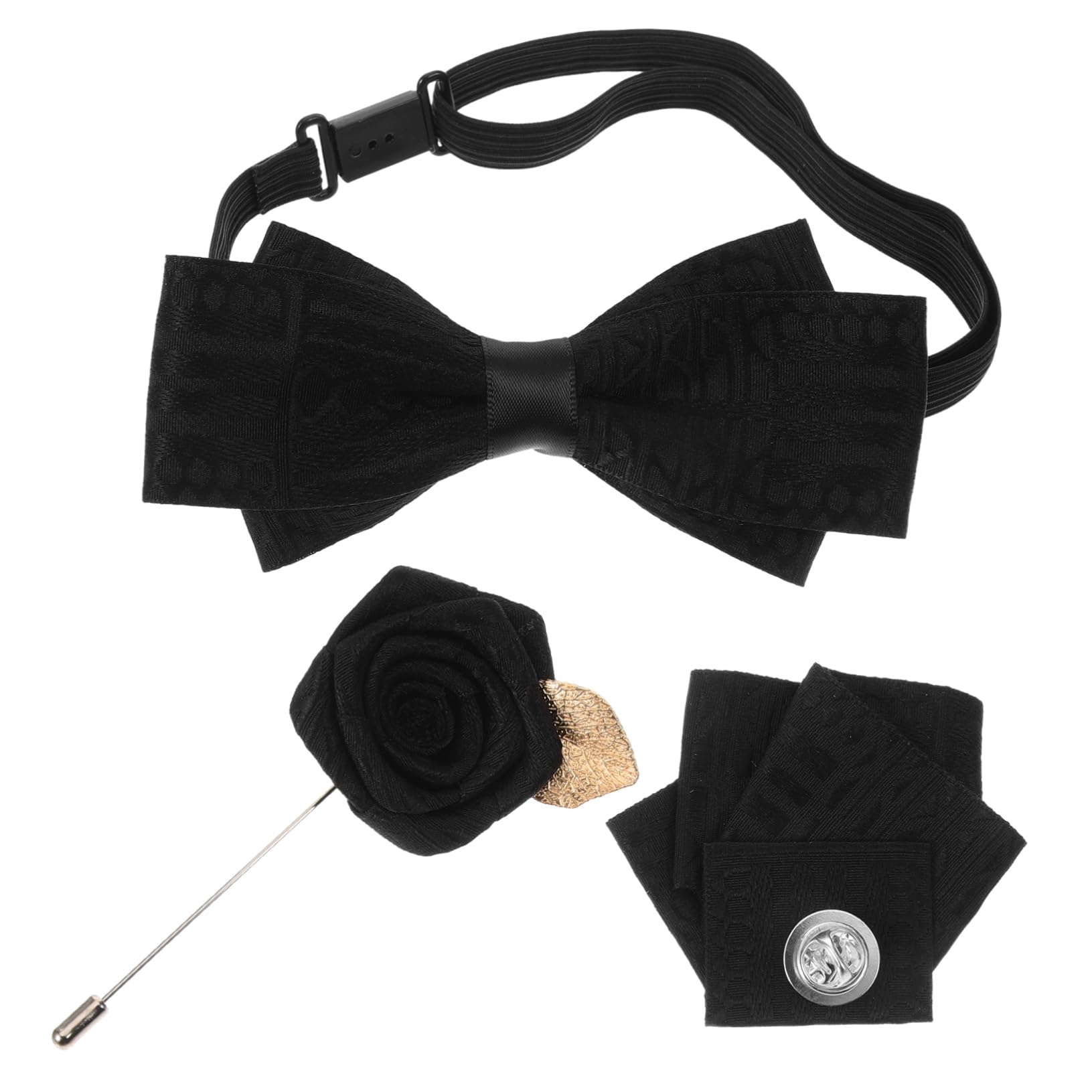 TOVINANNA Men's Tuxedo Brooch Pin Bow Tie Corsage Lapel Pin Set Handkerchief Groom Wedding Decorations