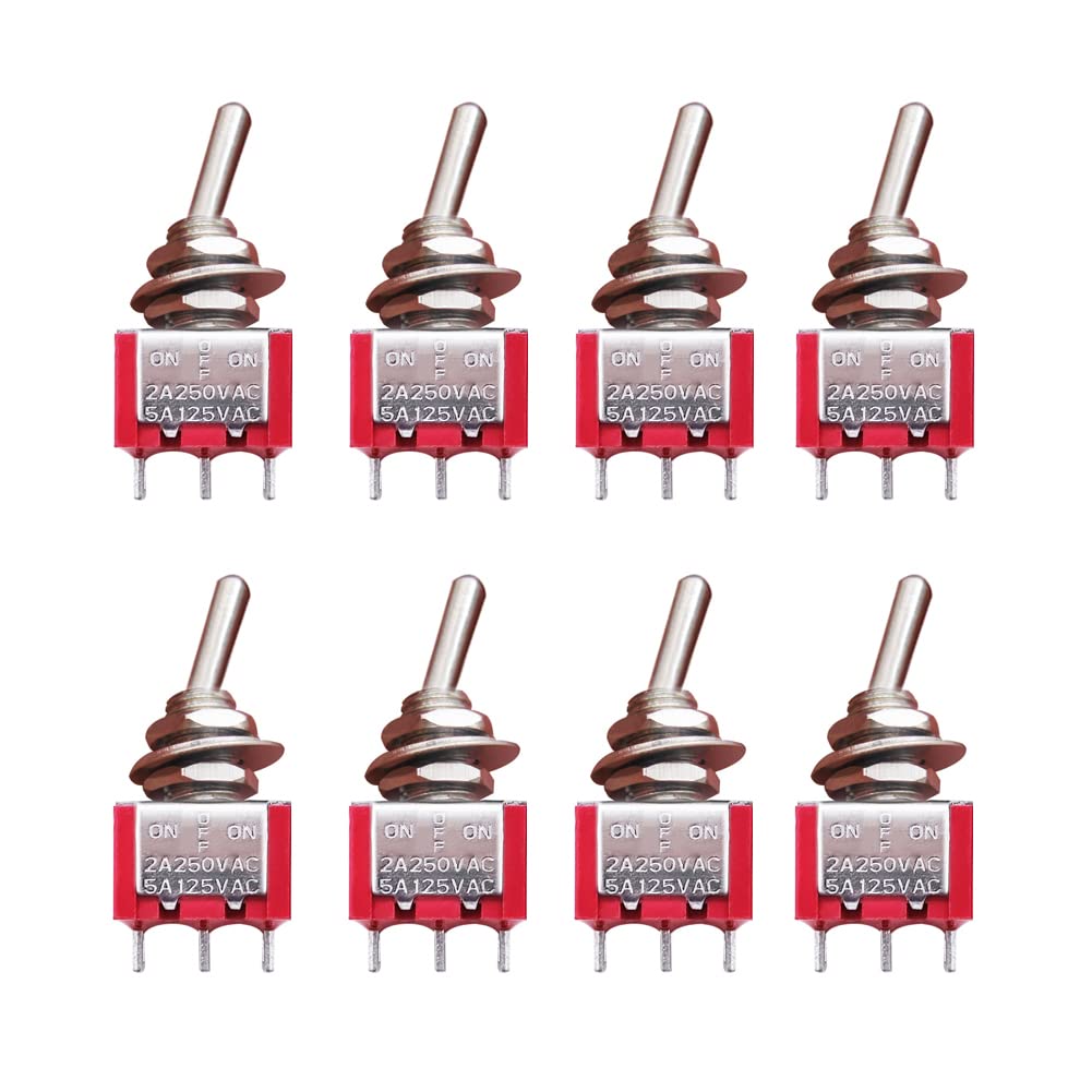mxuteuk 8pcs MTS-103 3 Terminal 3 Position SPDT Mini Miniature Toggle Switch Car Dash Dashboard ON/Off/ON 5A 125V 2A 250V