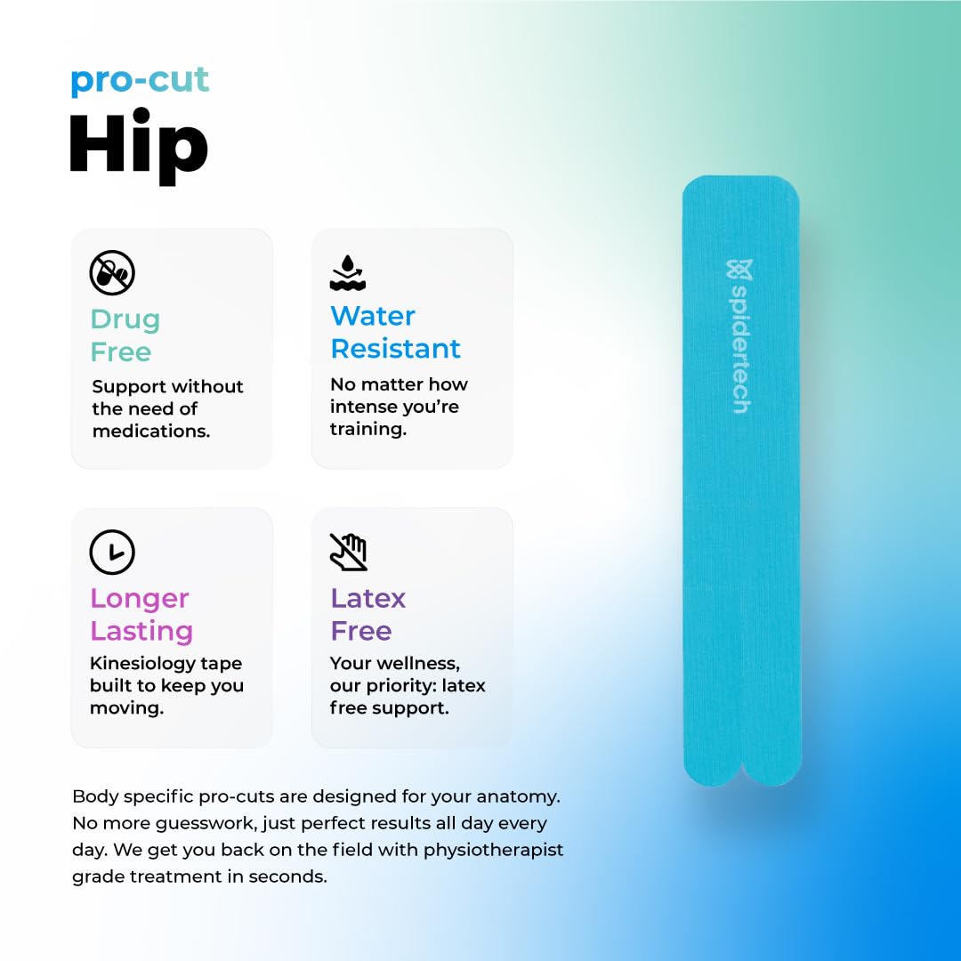 Spidertech Hip Pro-Cut - Cinta de kinesiología (4 unidades), color azul