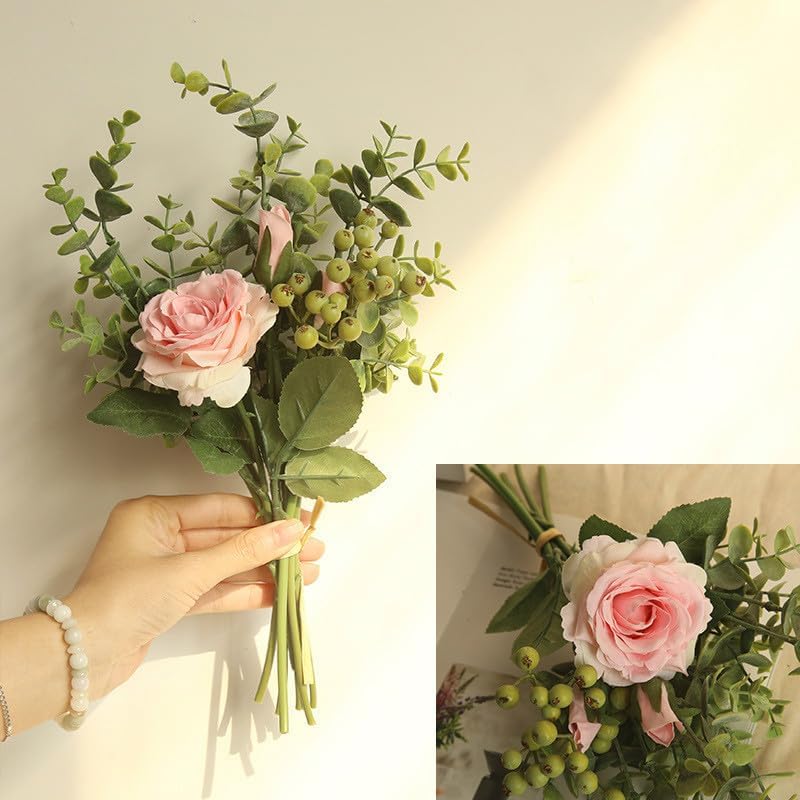 EdricShop DIY Silk Roses Pink Camellia Artificial Flowers Bride Bouquet Xmas Party Decor Faux Fake Flowers Wedding Home Decoration Flores - (Color