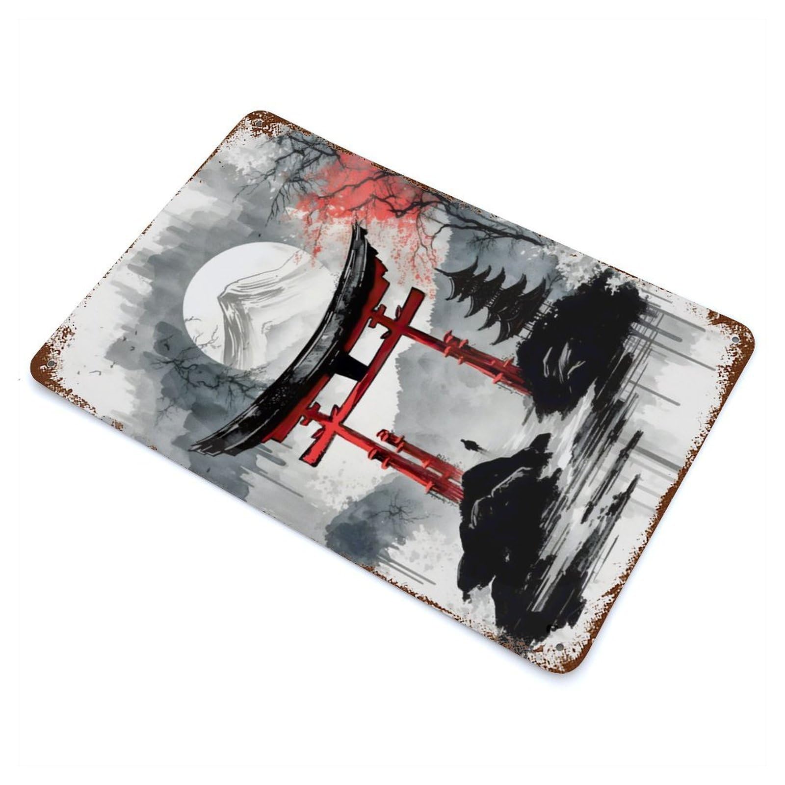 Japanese Torii Gate Paint Distressed Metal Wall Sign 11.8"x7.9", for Farmhouse, Kitchen And Entryway Decor, Rustic Home Decor
