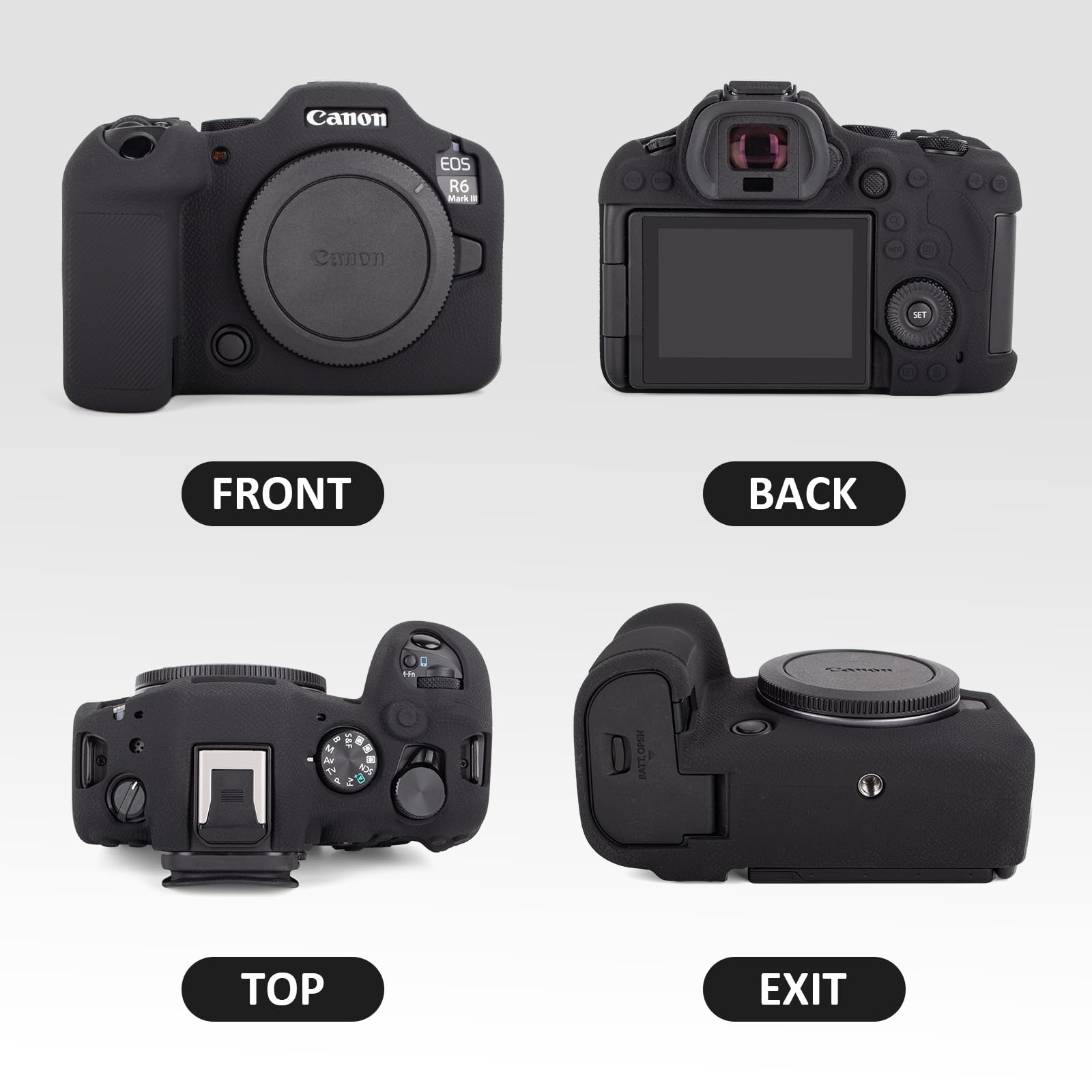 Rieibi Custodia in silicone per fotocamera Canon EOS R6 Mark III, accessori per fotocamera digitale Canon EOS R6 MarkIII con 2 pellicole protettive temperate ultra sottili da 0,25 mm, antiscivolo e