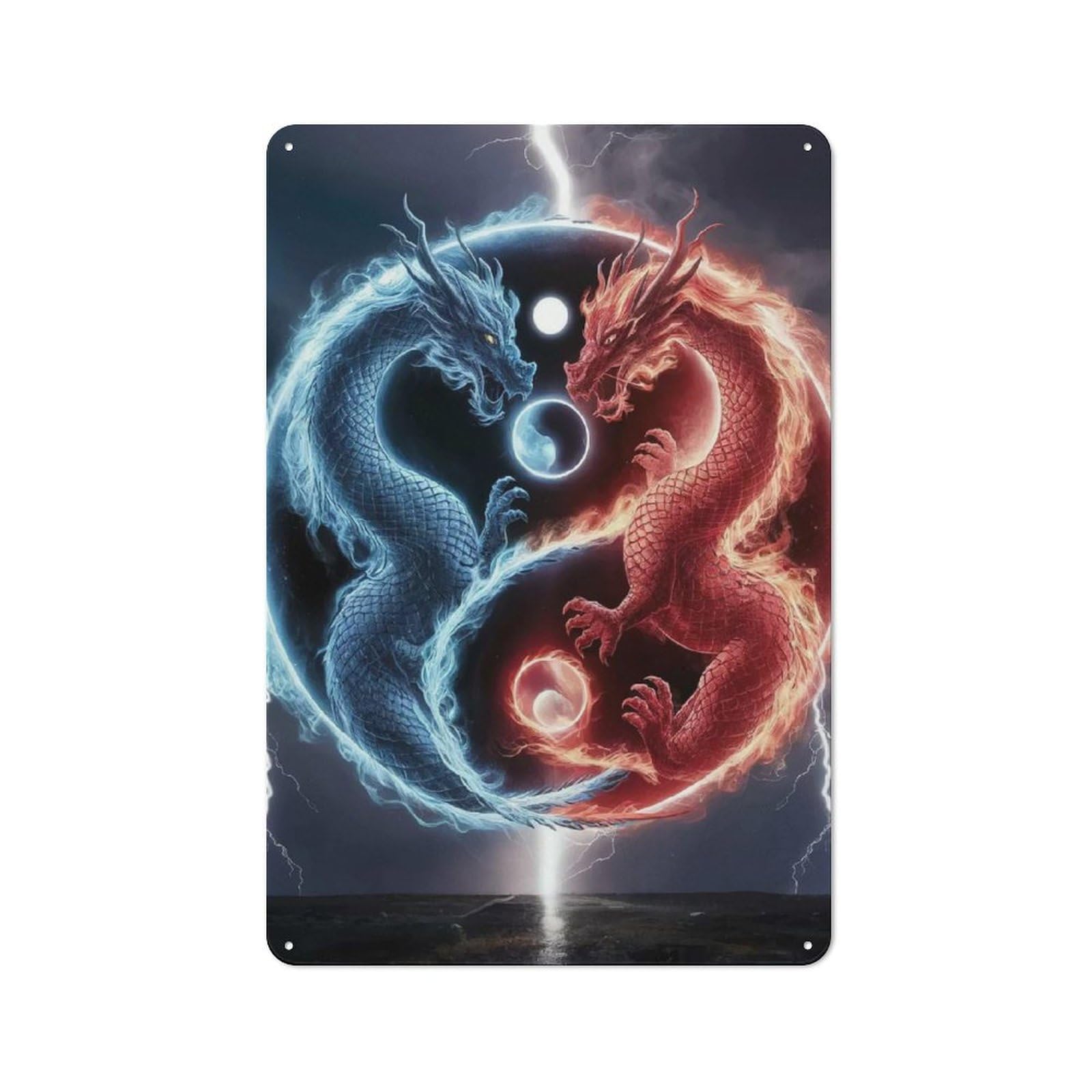 Dragon Yin Yang Vintage Metal Wall Decor 30x20cm, Metal Gift Sign for Hallway, Home Bar, Garage Or Study