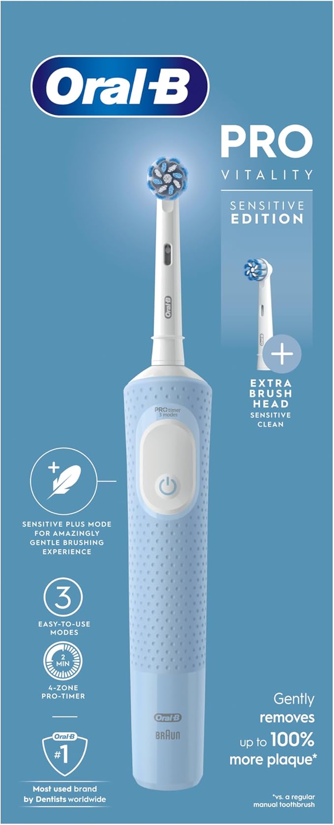 Oral-B Vitality Pro - Cepillos de dientes eléctricos para adultos, regalos para el día de la madre para ella/él, 1 mango, 2 cabezales de cepillo de dientes, 3 modos de cepillado incluyendo Sensitive