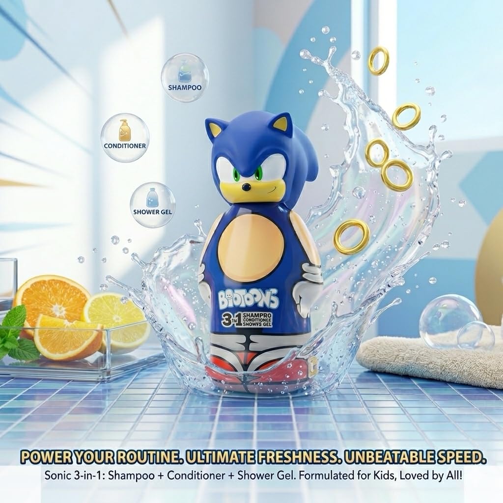 Sonic the Hedgehog 3-in-1 Shampoo, Conditioner and Shower Gel for Kids - 3