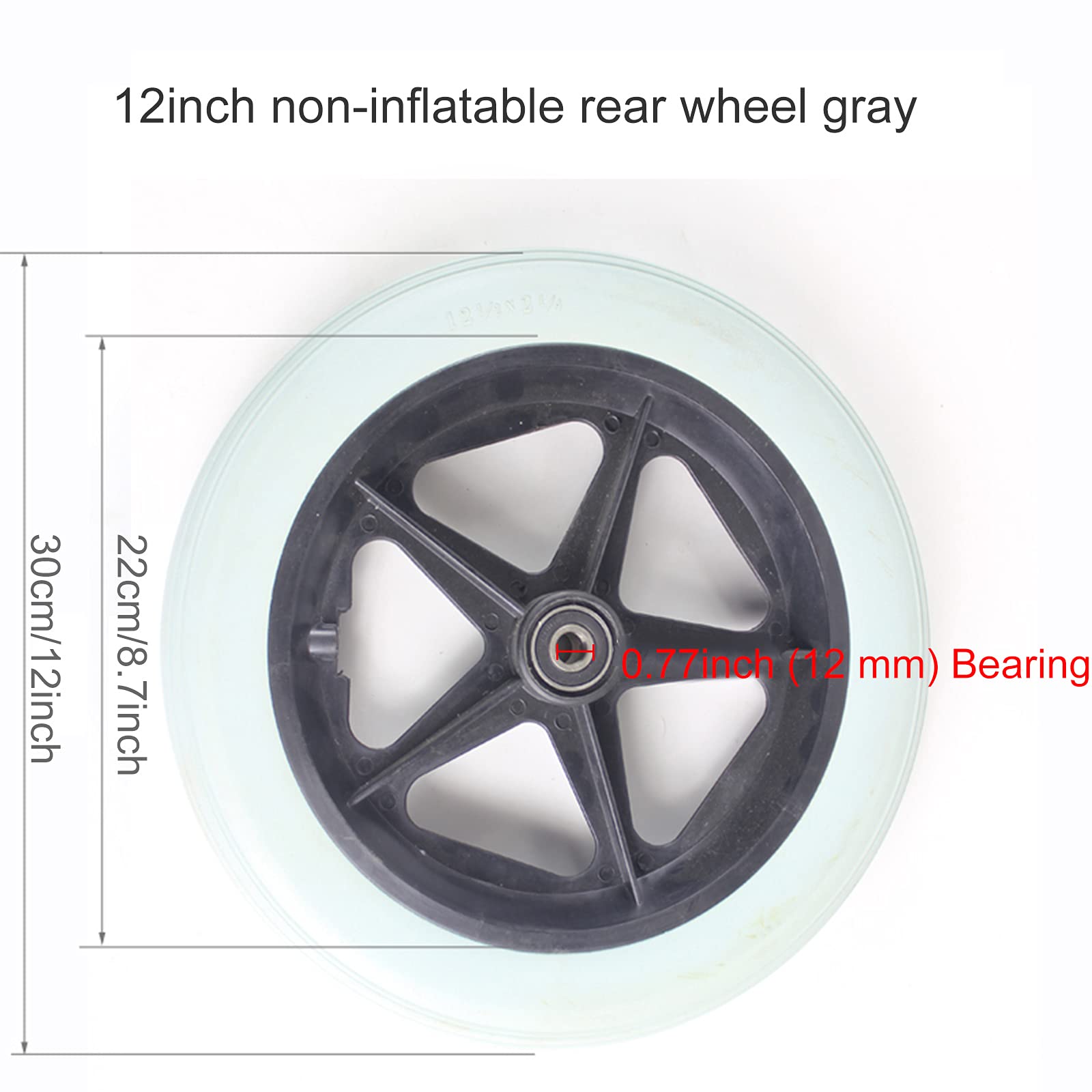 Reemplazo Manual de La Rueda del NeumáTico Trasero de La Silla de Ruedas de 12 Pulgadas, Ruedas Giratorias Sólidas No Inflables de PU con Rodamiento de 12 mm, Gris