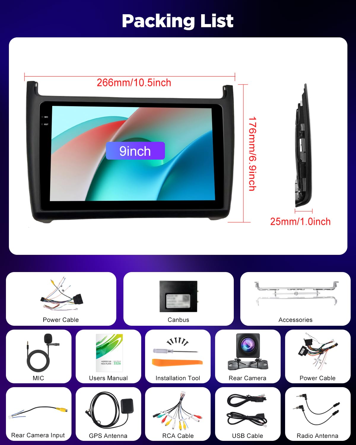 NHOPEEW 4+128G Android Radio para Coche para VW Polo 6R 2009-2017 con Carplay y Android Auto - Pantalla incell de 9 Pulgadas Compatible con WiFi GPS Control en el Volante + Cámara de Marcha atrás