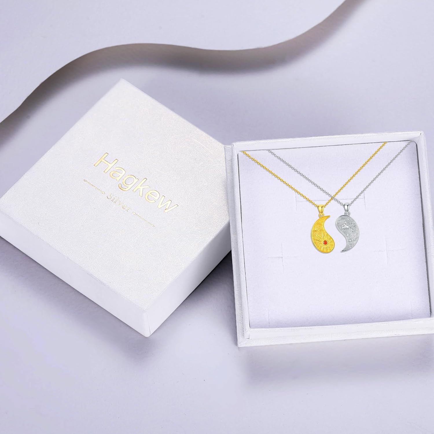 Yin Yang Dragon/Phoenix/Koi Fish Necklace 925 Sterling Silver Yin Yang Couples Matching Pendant Friendship BFF Necklace Jewelry for Her Him with Gifts Box - Image 6