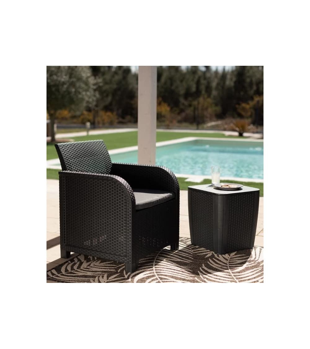 Fauteuil Sanremo - Imitation rotin tressé - Gris Graphite