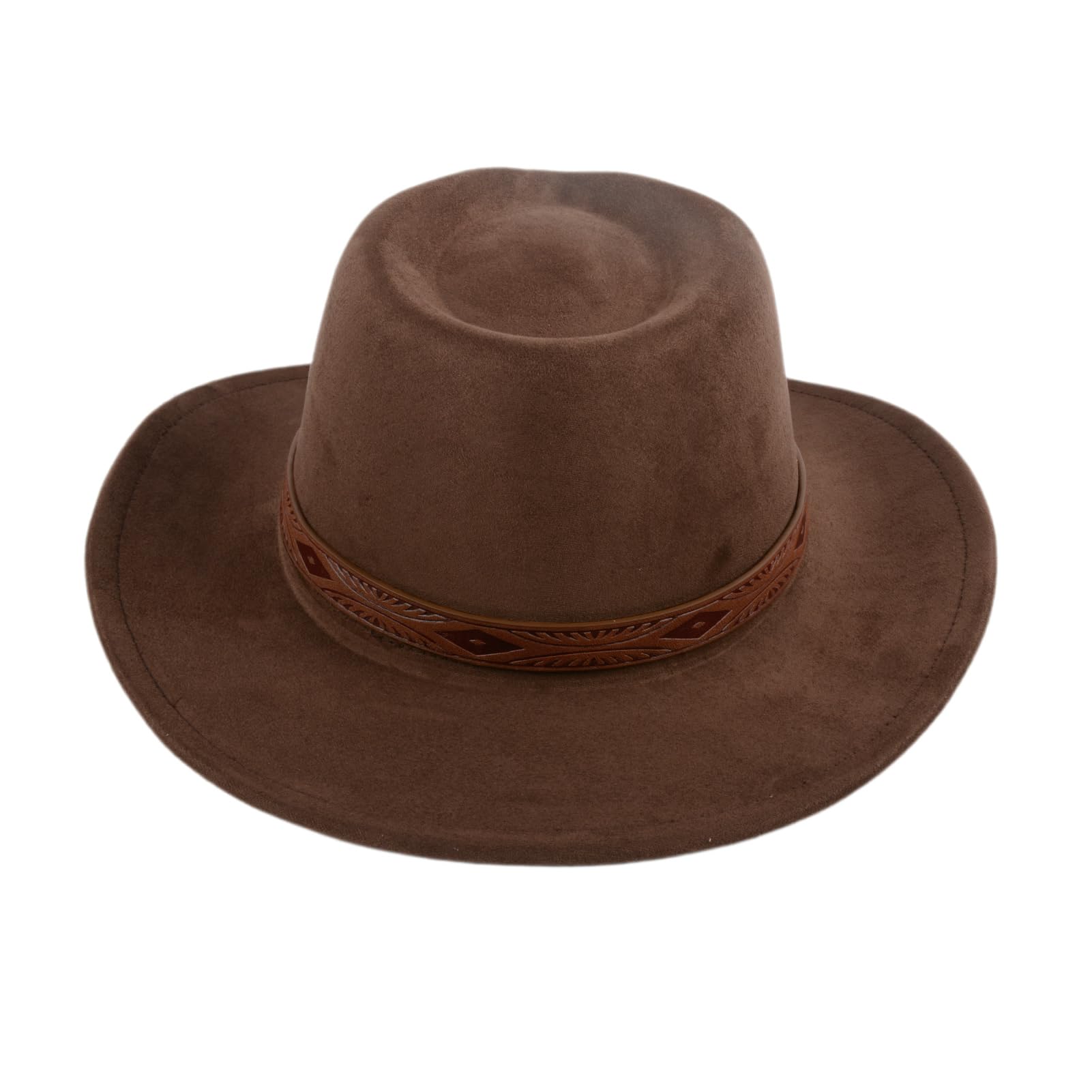 Cowboyhut für Damen und Herren, Western-Wildlederhüte, Panamahut, Cowboy-Cowgirlhüte mit breiter Krempe, Western-Wildleder-Cattleman-Cowboyhüte, Braun