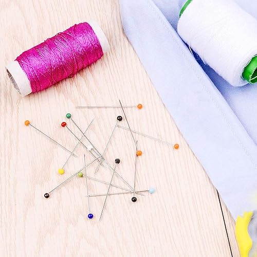Miniatura 13 de Benvo 250 alfileres de costura con cabeza de perlas de plástico, alfileres rectos para acolchar de 1.496 in, cabezales de bolas multicolor con caja