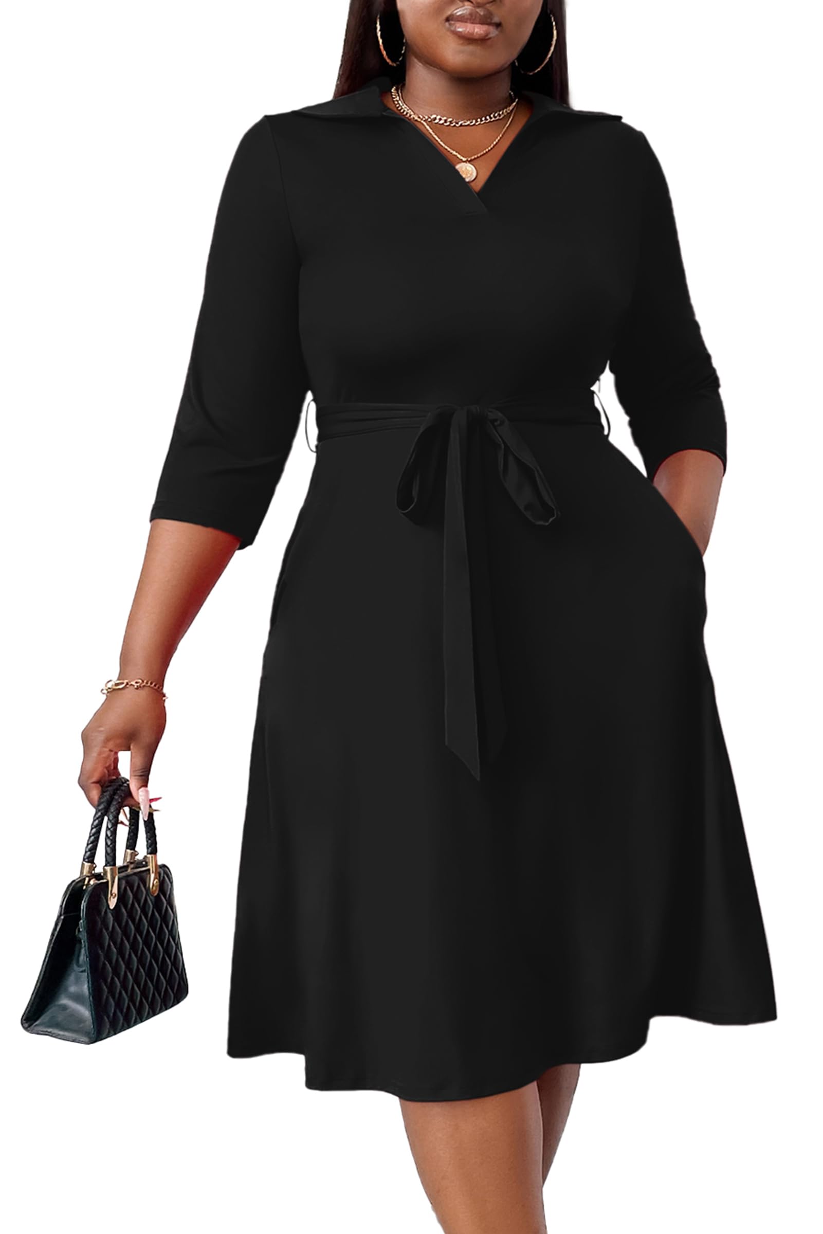 FANDEE Plus Size Midi Dress for Women Casual - Fit and Flare Summer Dresses