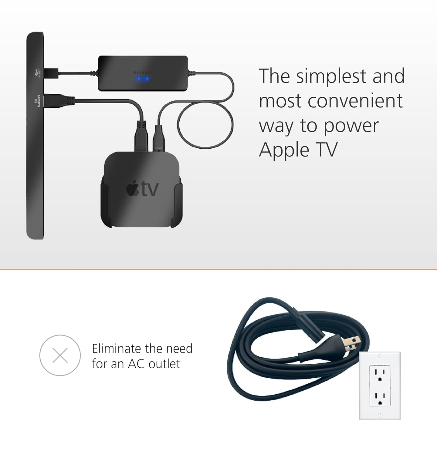 Mission USB Power Cable for Apple TV - Power Directly from Your TV USB Port