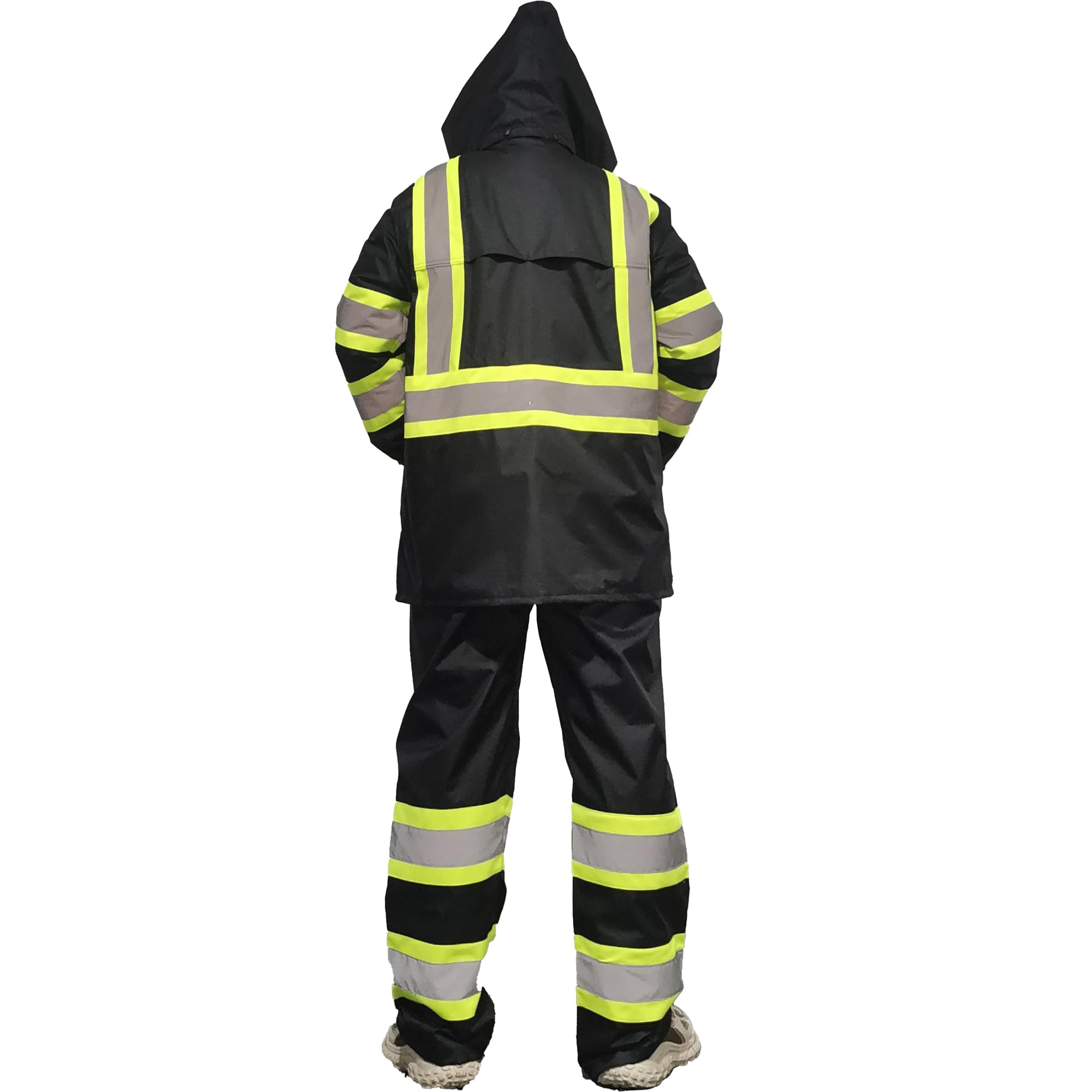 sesafety Trajes de lluvia impermeables para hombre, equipo de lluvia de alta visibilidad clase 3, chaqueta impermeable de alta visibilidad con parte inferior negra