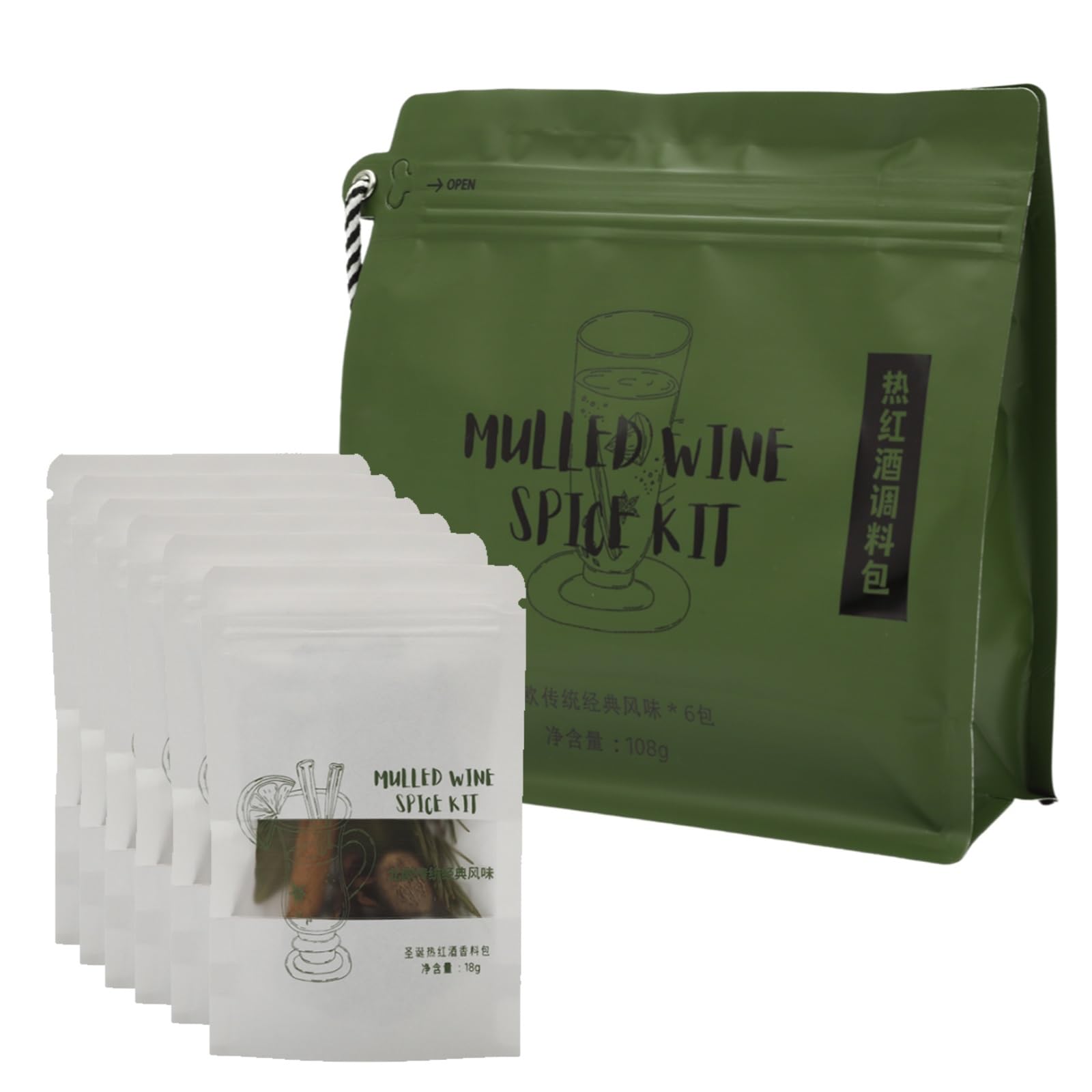 Mezcla de Especias para Vino Caliente Orgánico, Ingredientes Secos 100% Naturales, Vegana y Sin Gluten, Ideal para Preparar Bebidas Caseras y Saludables para Las Fiestas.(Classic 18g*6)