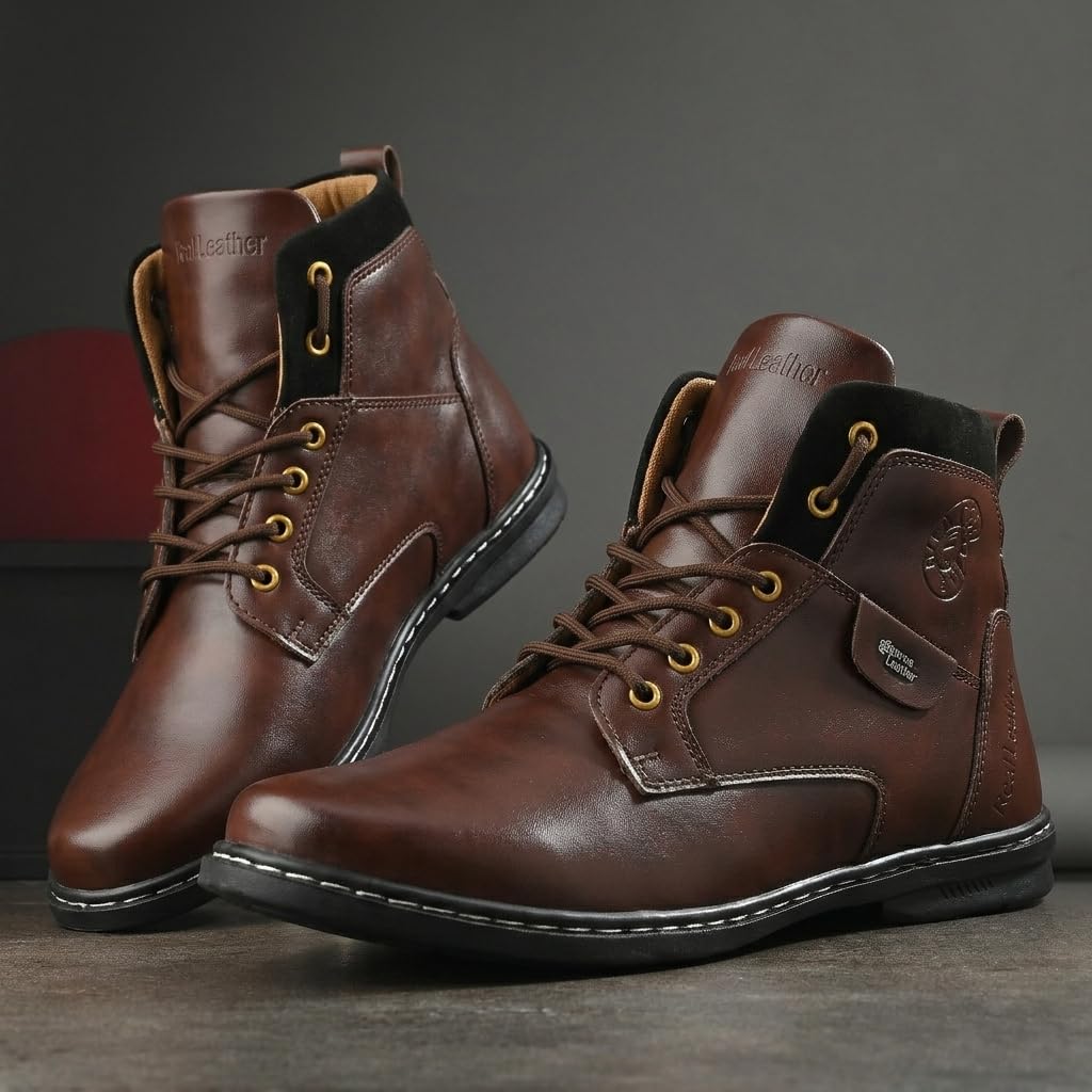 Leatherette Black Trendy Tough Heavy Duty Lace Ups High Ankle Length Mens Casual Long Boots For Men (BAB980-MC)-image-6